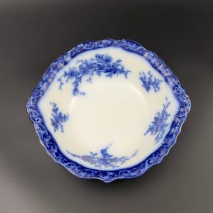 Antique Flow Blue Serving Bowl: 1898 Alcock Touraine Pattern, England