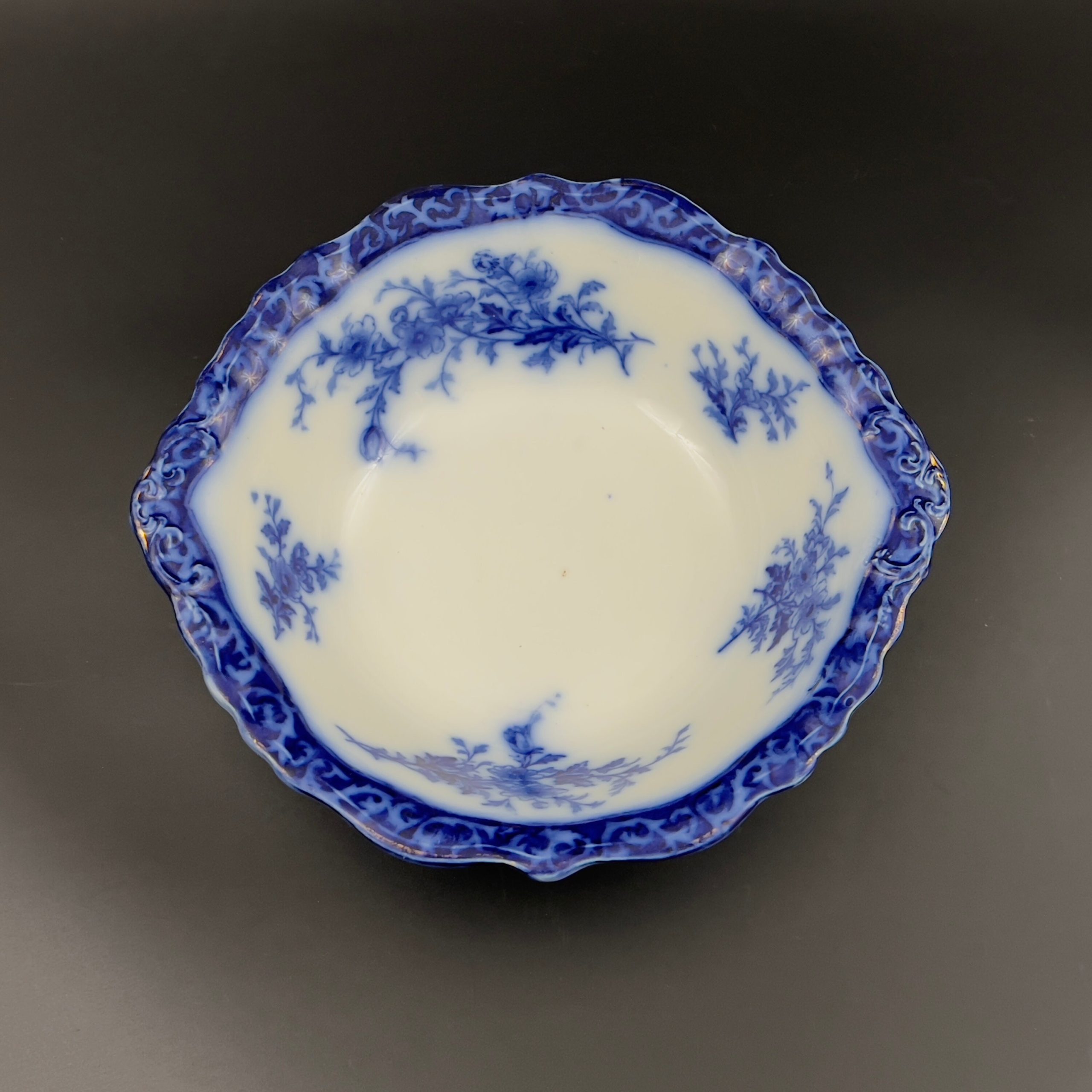 Antique Flow Blue Serving Bowl: 1898 Alcock Touraine Pattern, England - Image 4