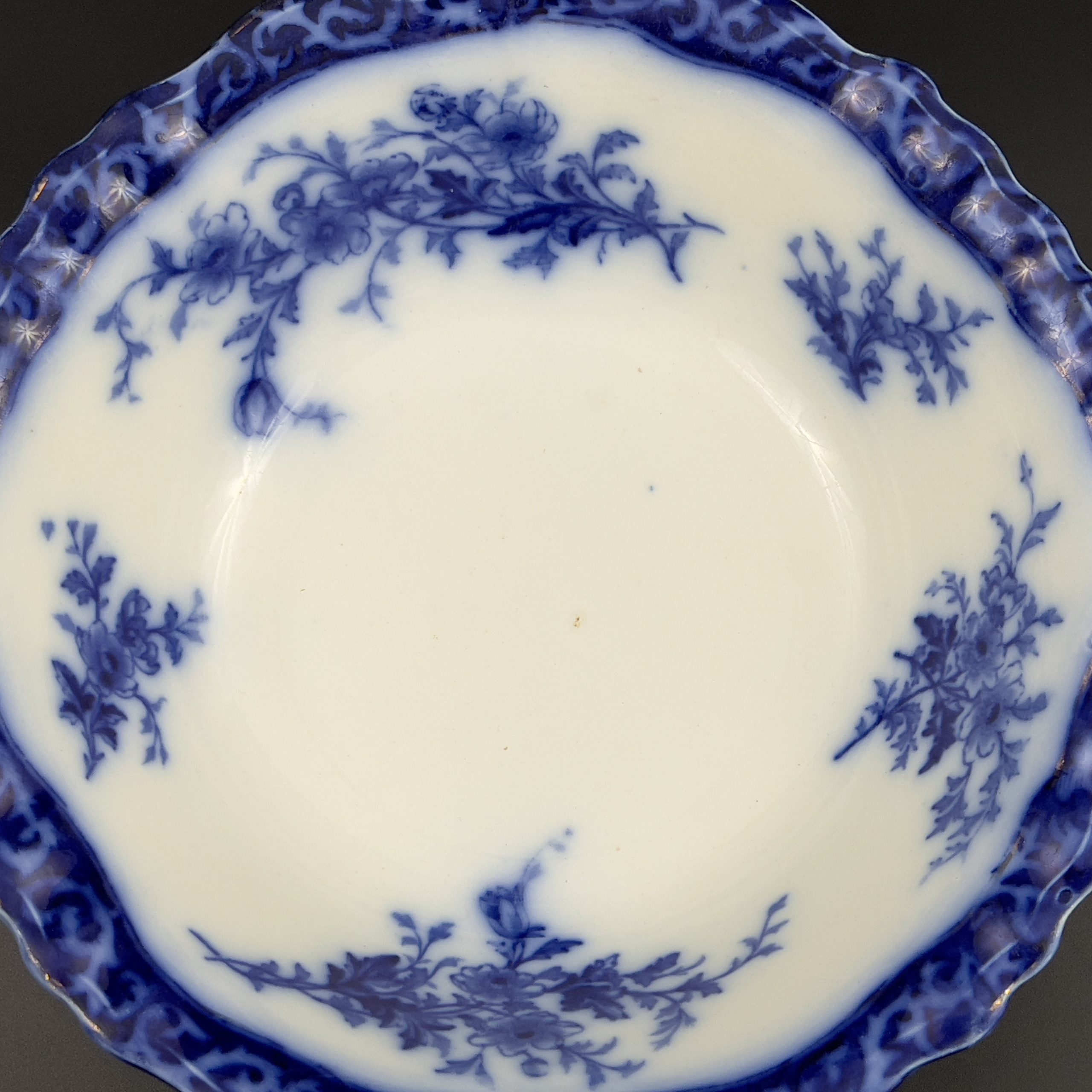 Antique Flow Blue Serving Bowl: 1898 Alcock Touraine Pattern, England - Image 5