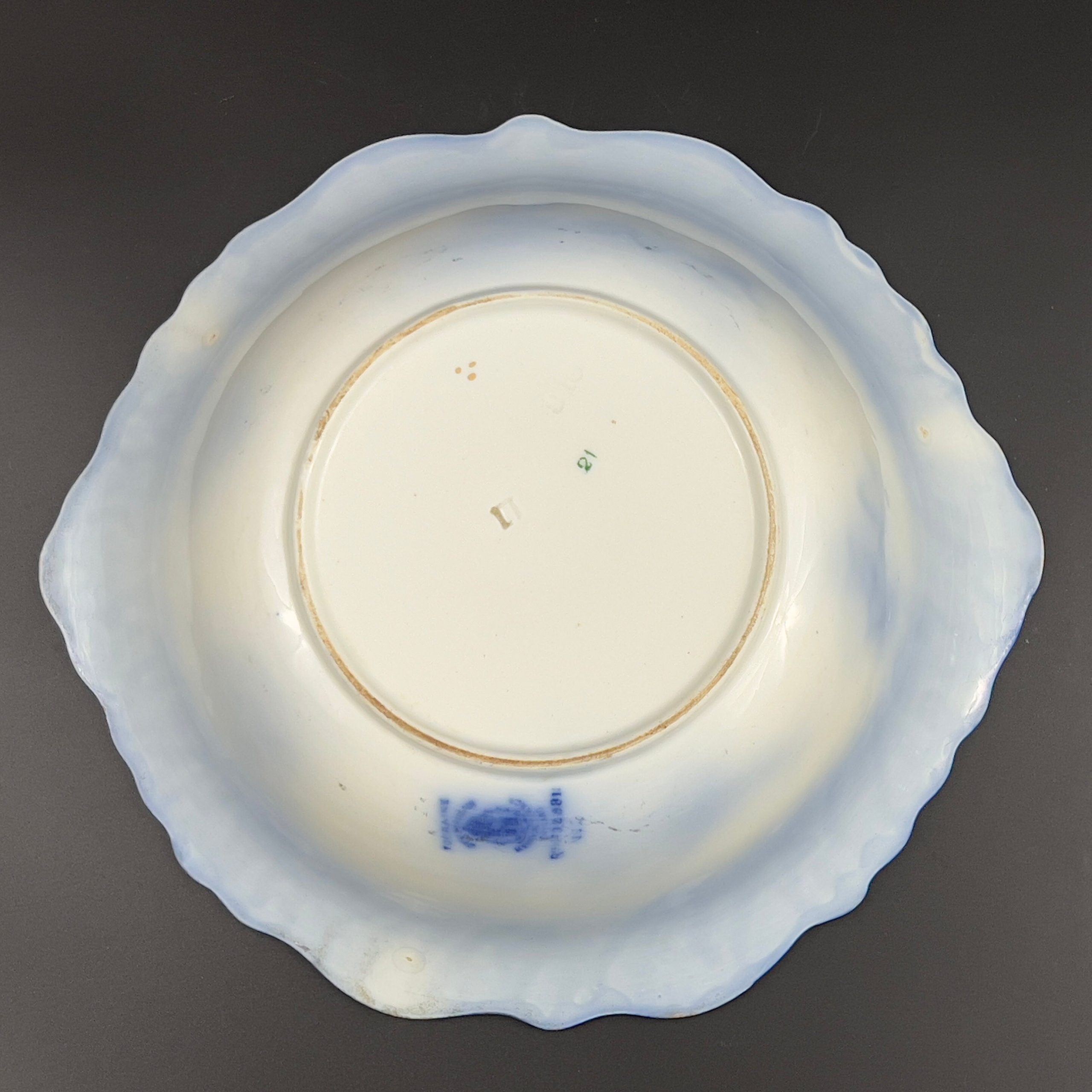 Antique Flow Blue Serving Bowl: 1898 Alcock Touraine Pattern, England - Image 10