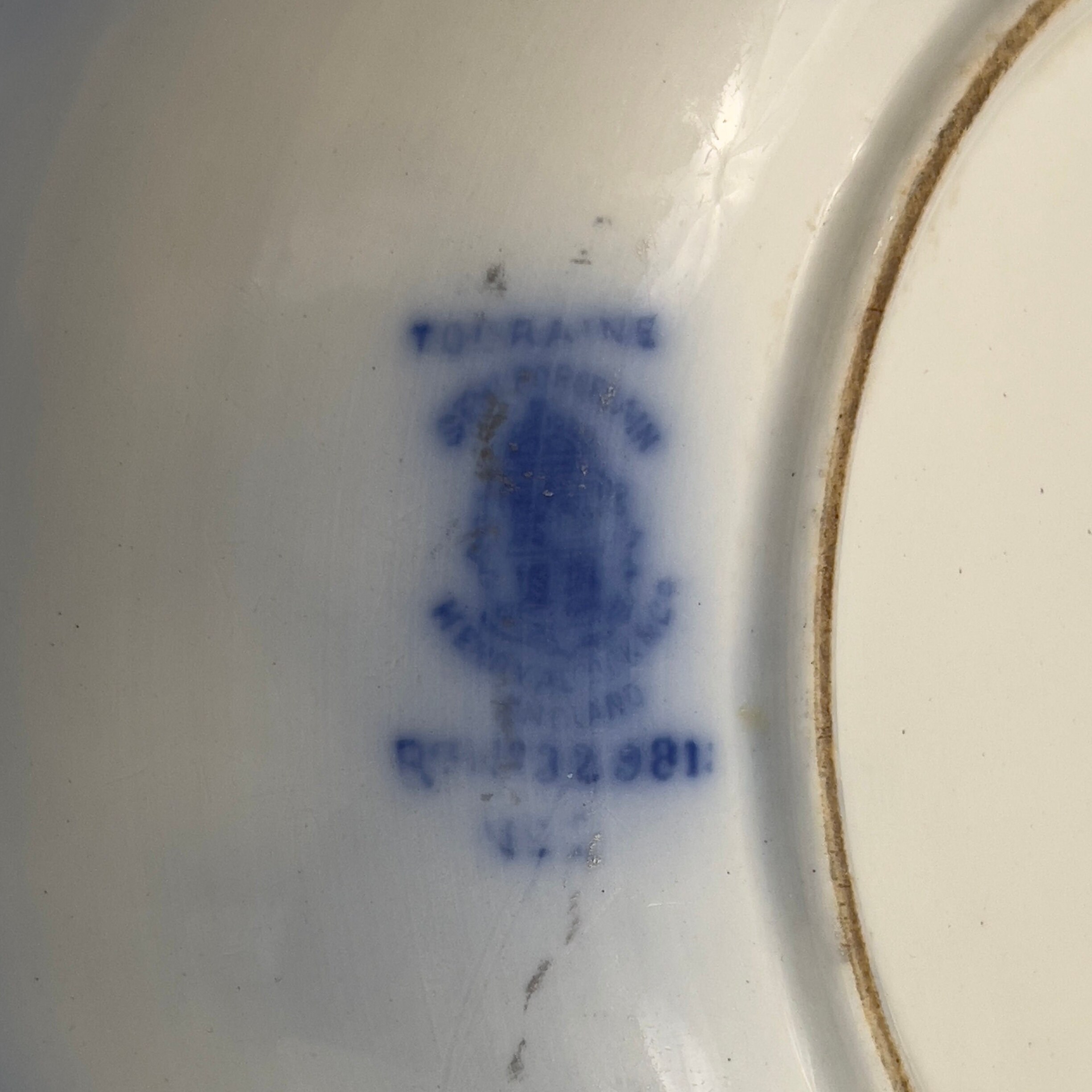 Antique Flow Blue Serving Bowl: 1898 Alcock Touraine Pattern, England - Image 11