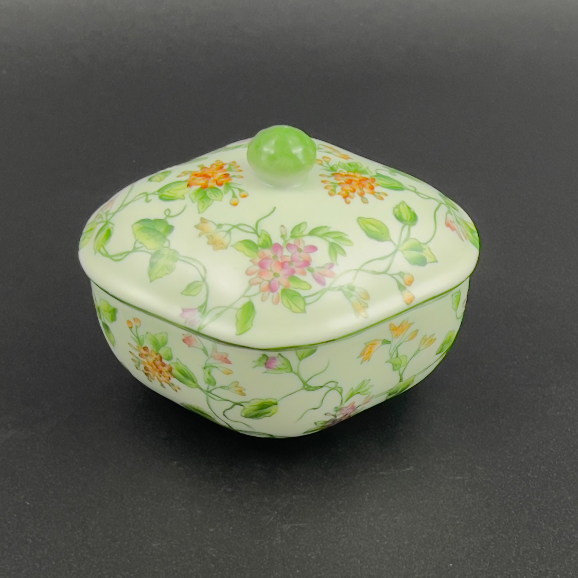 Vintage Andrea by Sadek Floral Porcelain Trinket Box: Green Garden Decor - Image 3
