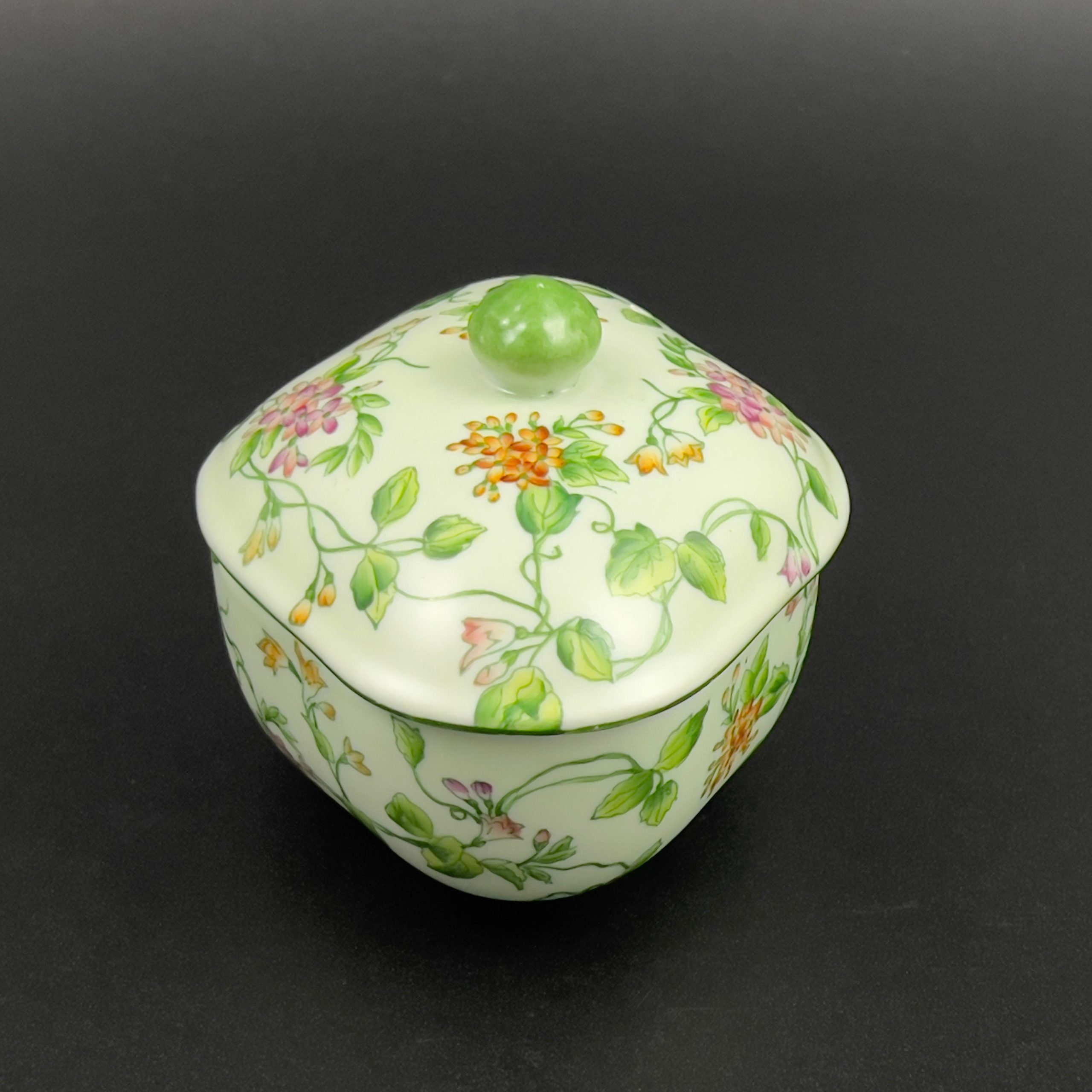 Vintage Andrea by Sadek Floral Porcelain Trinket Box: Green Garden Decor - Image 11