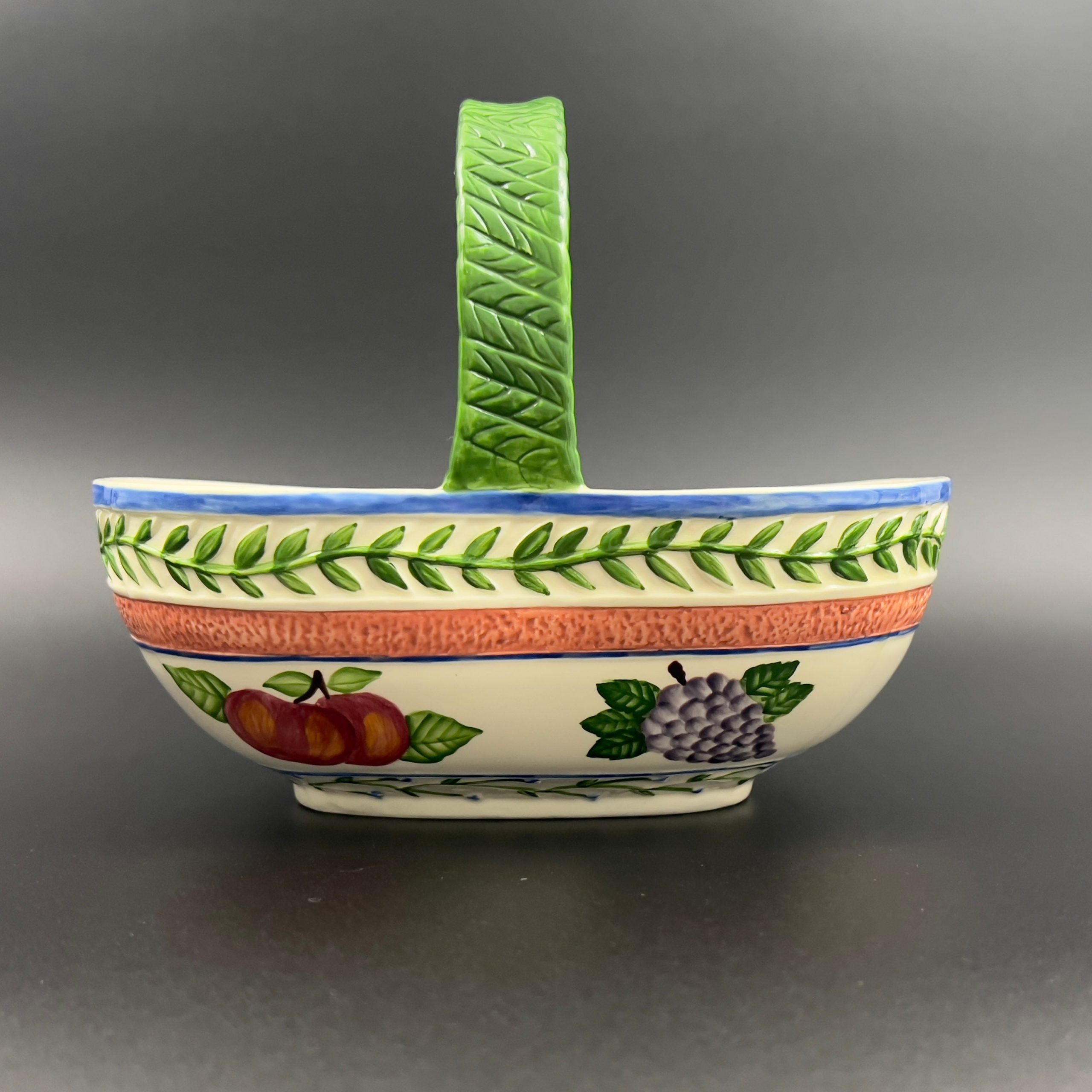 Vintage Majolica Style Ceramic Fruit Basket with Handle - Image 5