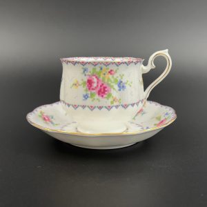 Vintage Royal Albert Petit Point Tea Cup and Saucer: 1940s English Bone China