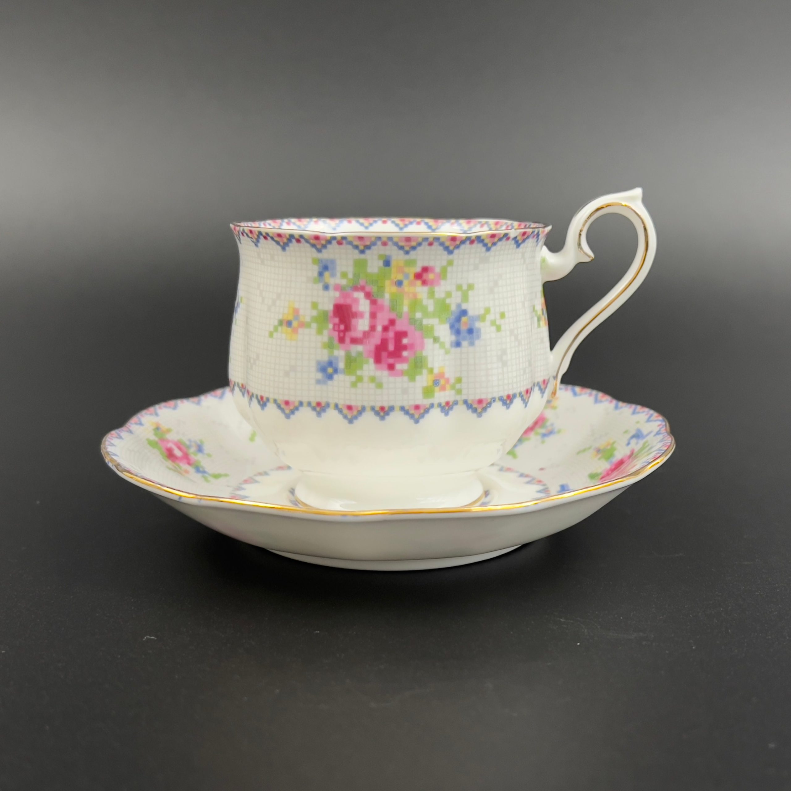 Vintage Royal Albert Petit Point Tea Cup and Saucer: 1940s English Bone China