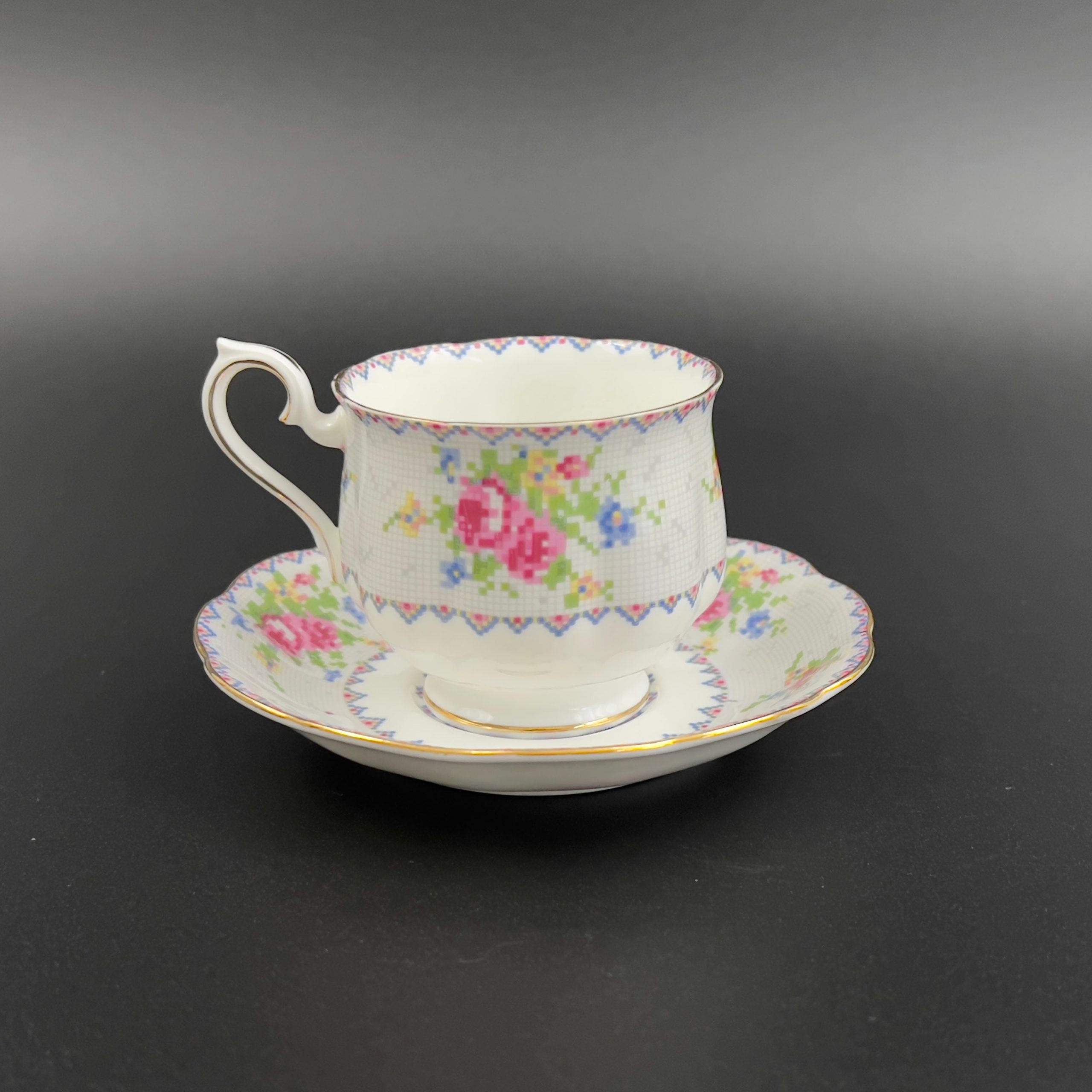 Vintage Royal Albert Petit Point Tea Cup and Saucer: 1940s English Bone China - Image 6