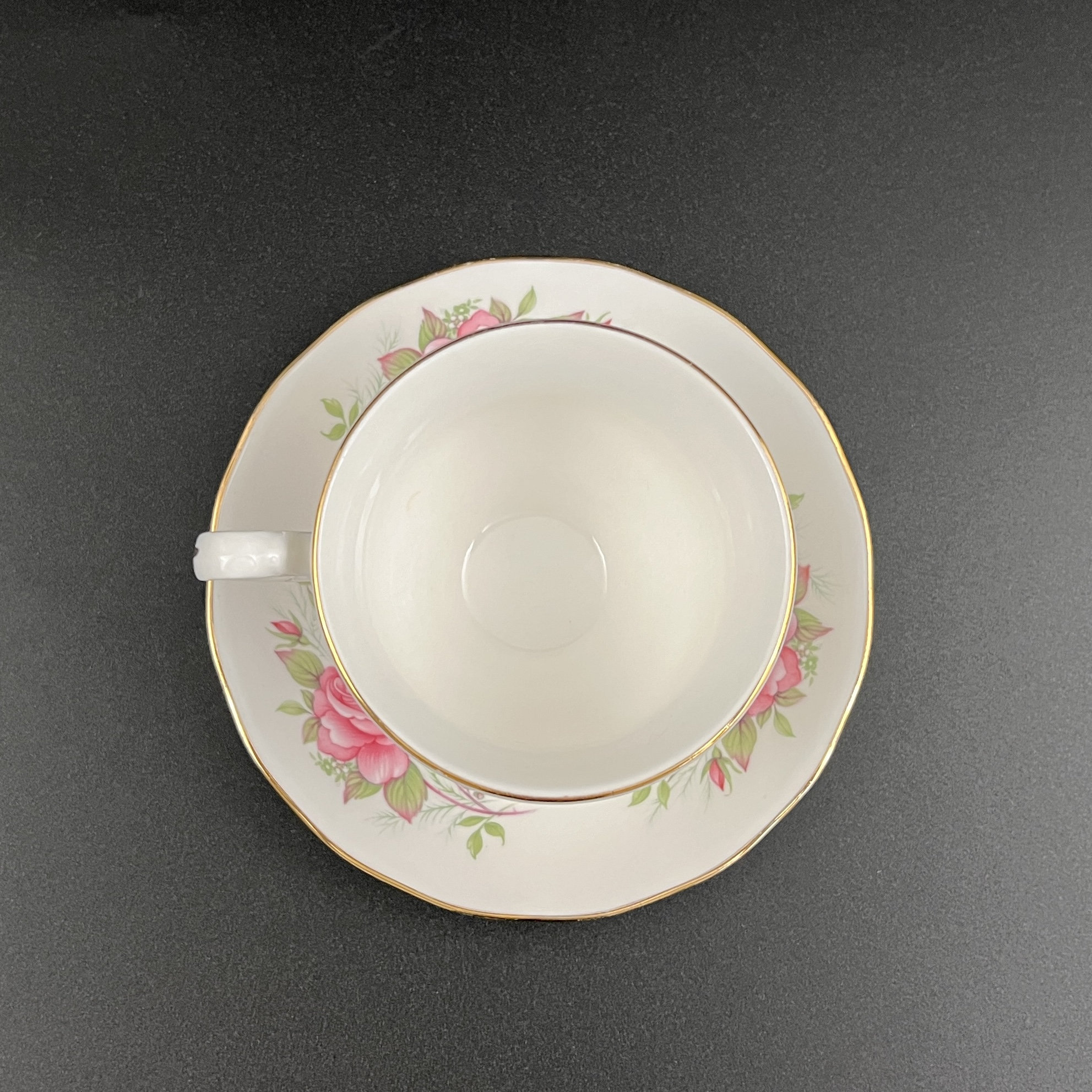 Vintage Queen Anne Bone China Tea Cup and Saucer: Pink Roses, Gold Trim - Image 8