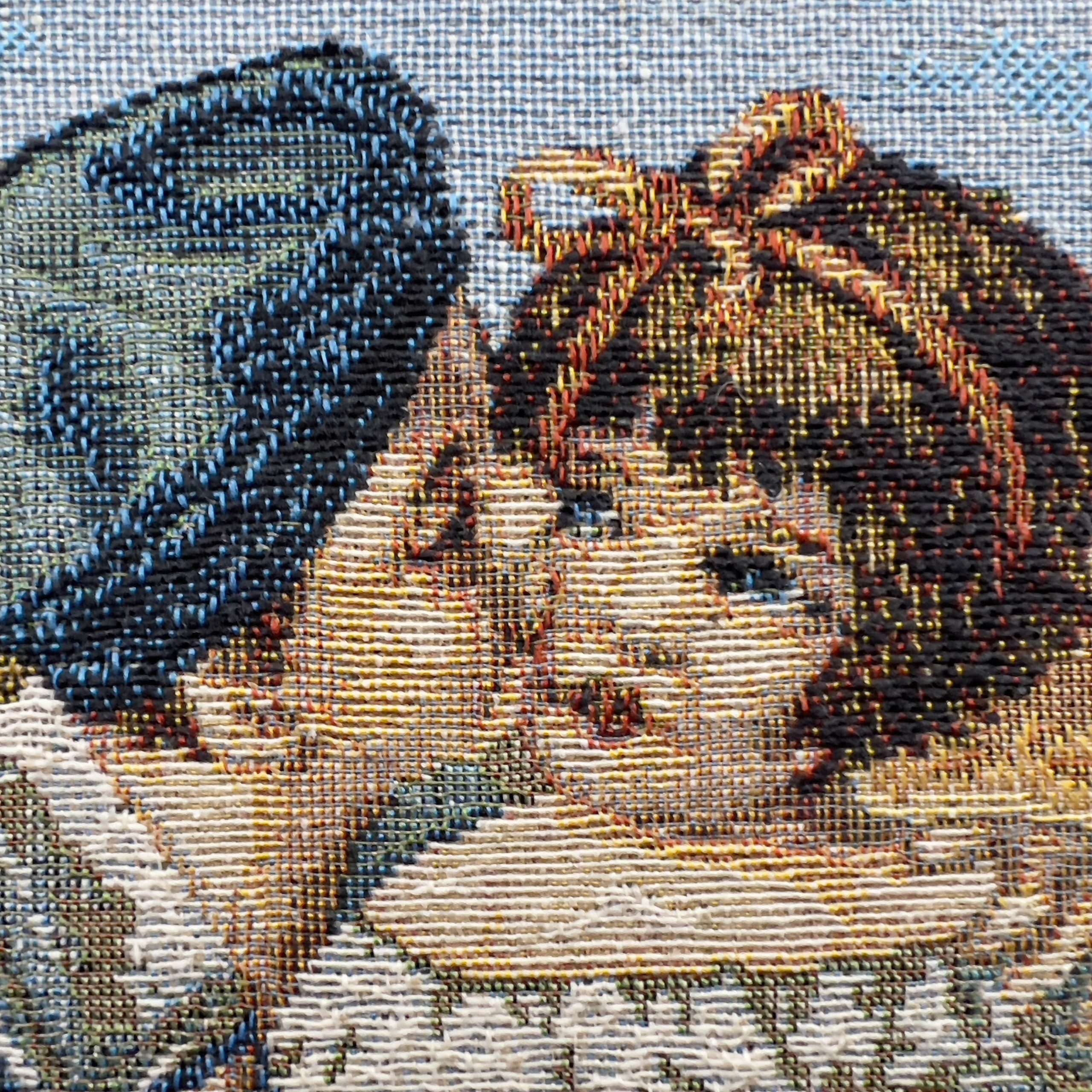 Vintage Framed Needlepoint Tapestry: Boy Kissing Girl with Dog - Image 6