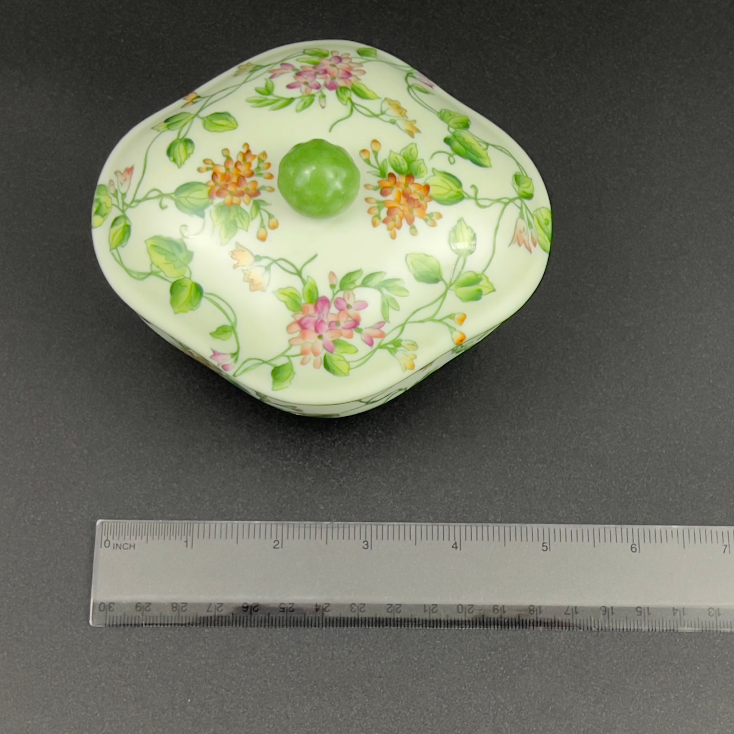 Vintage Andrea by Sadek Floral Porcelain Trinket Box: Green Garden Decor - Image 6