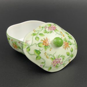 Vintage Andrea by Sadek Floral Porcelain Trinket Box: Green Garden Decor