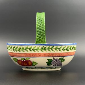 Vintage Majolica Style Ceramic Fruit Basket with Handle