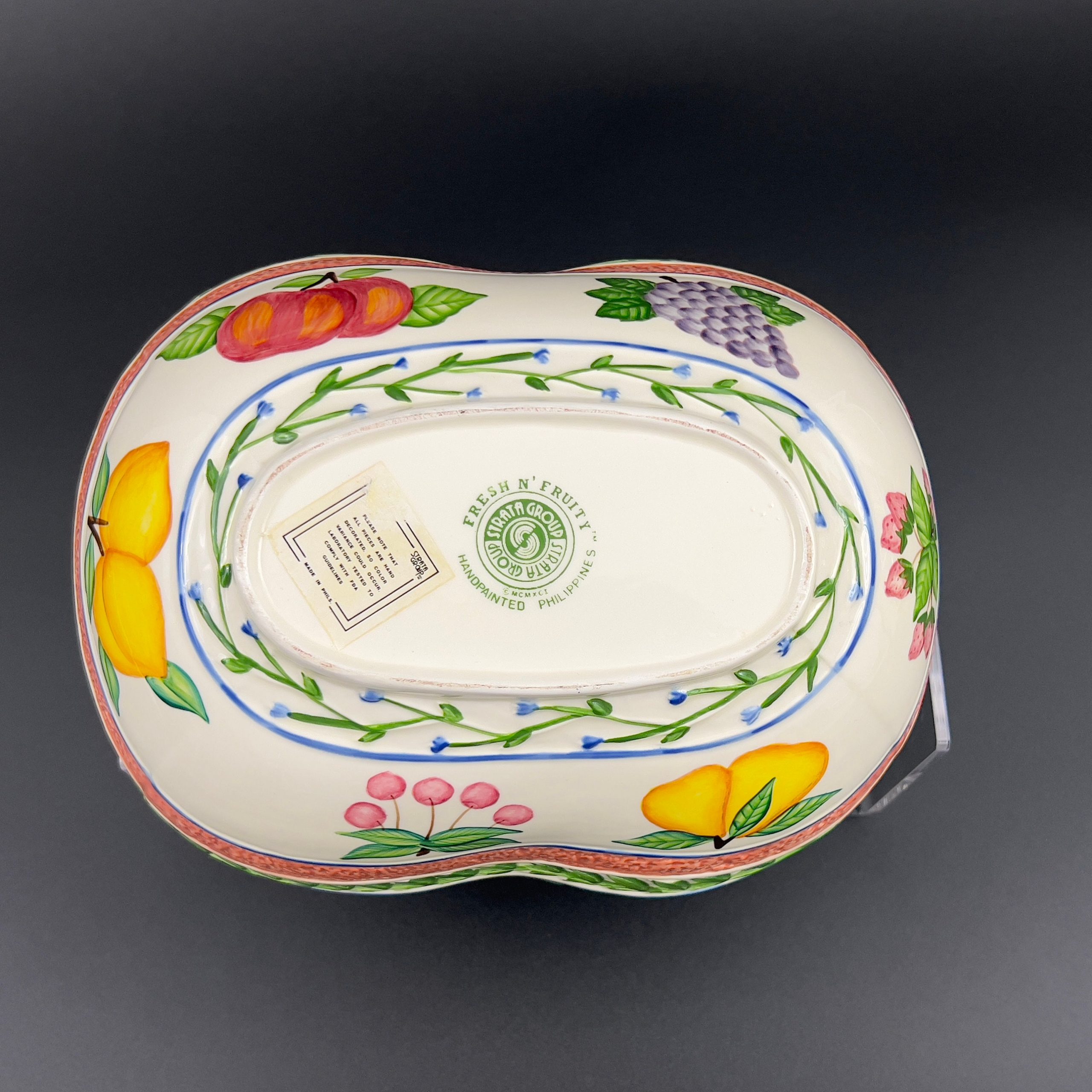 Vintage Majolica Style Ceramic Fruit Basket with Handle - Image 9