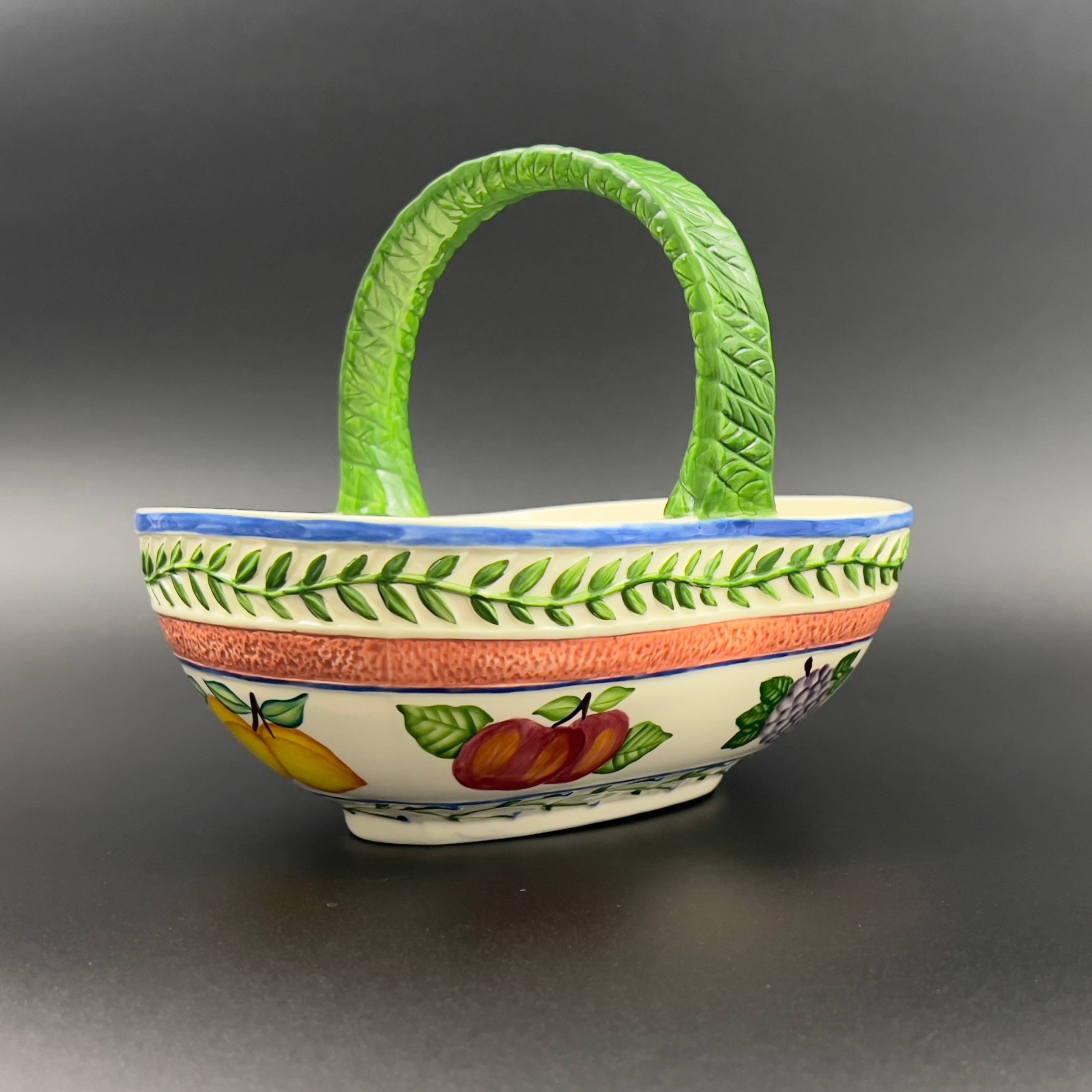 Vintage Majolica Style Ceramic Fruit Basket with Handle - Image 3