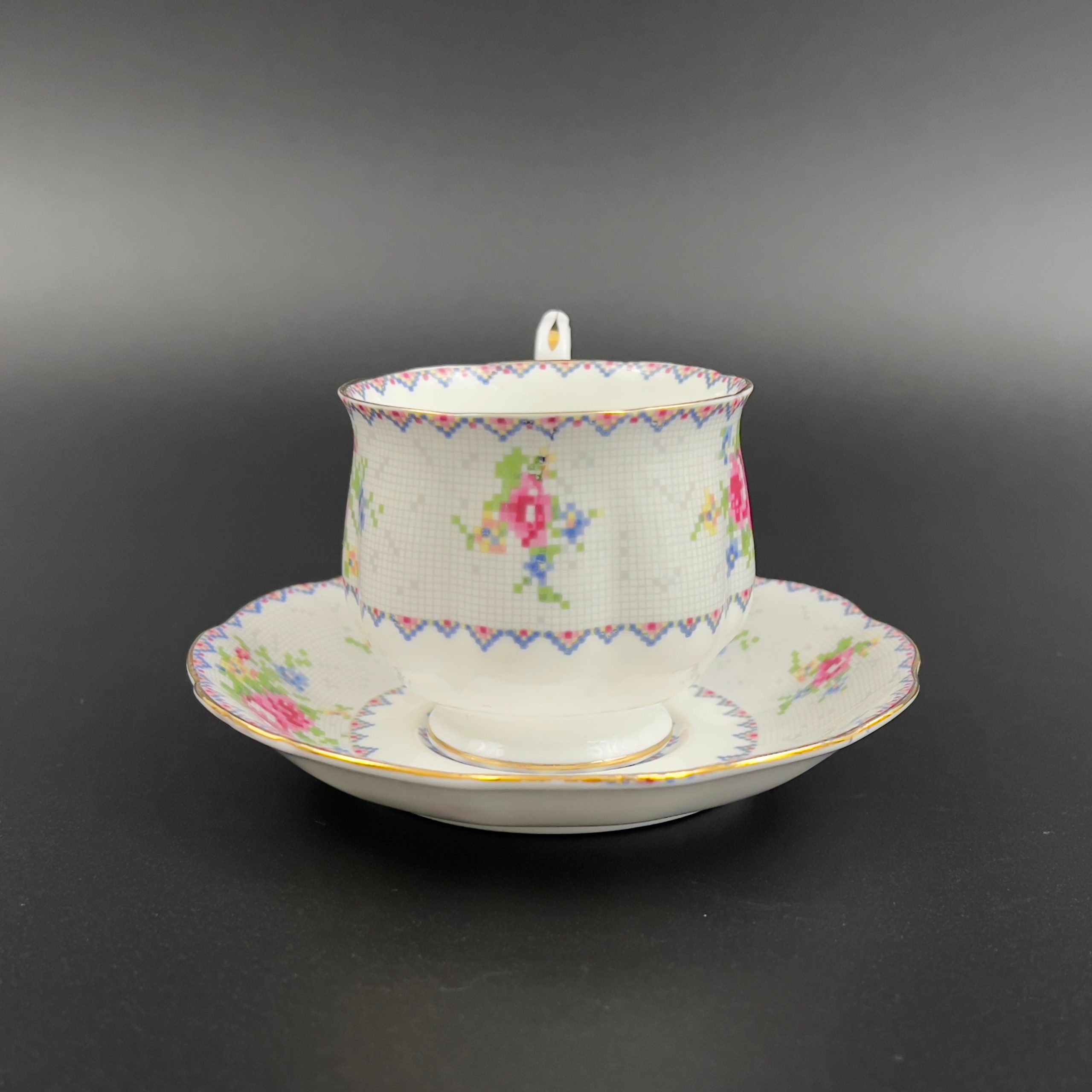 Vintage Royal Albert Petit Point Tea Cup and Saucer: 1940s English Bone China - Image 5