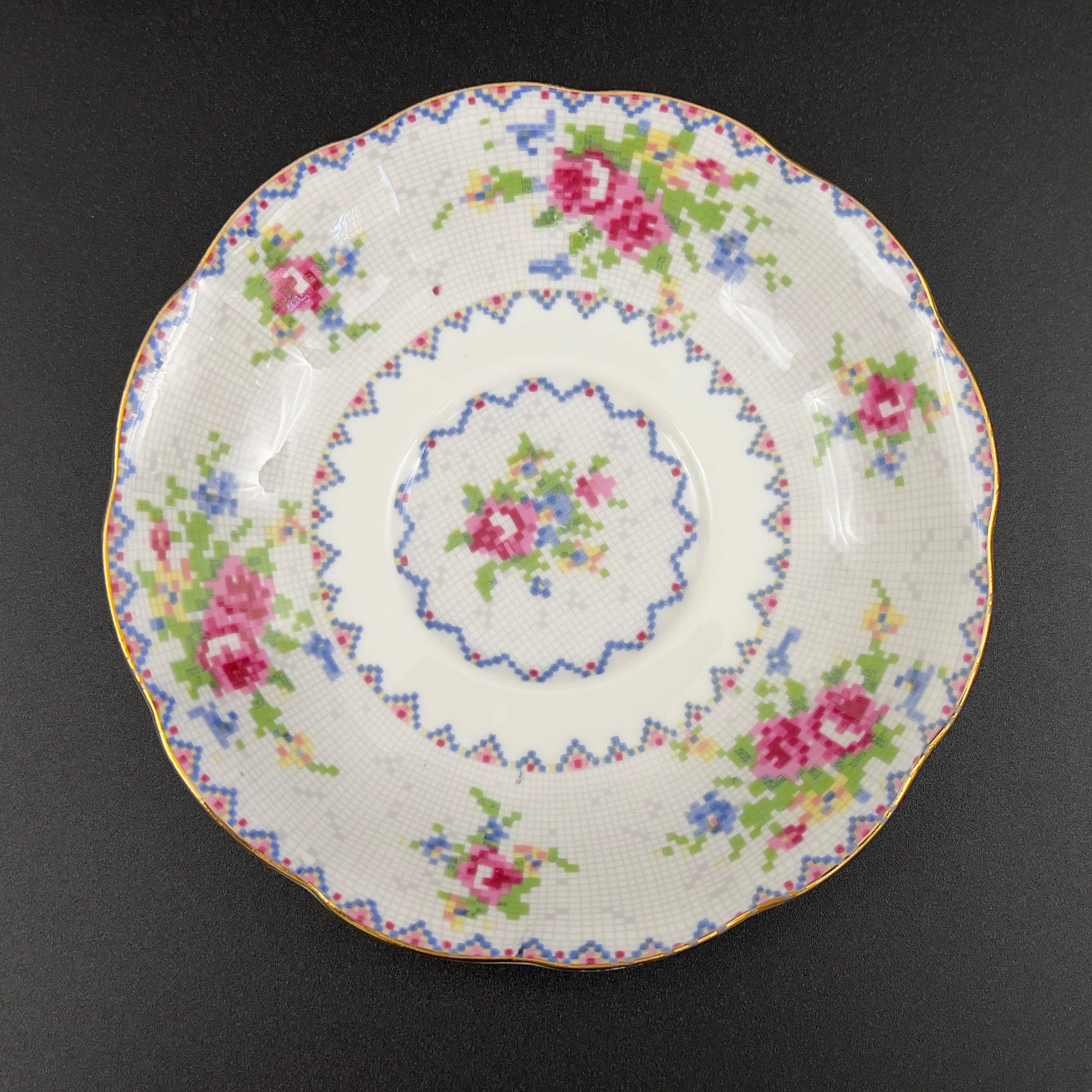 Vintage Royal Albert Petit Point Tea Cup and Saucer: 1940s English Bone China - Image 7
