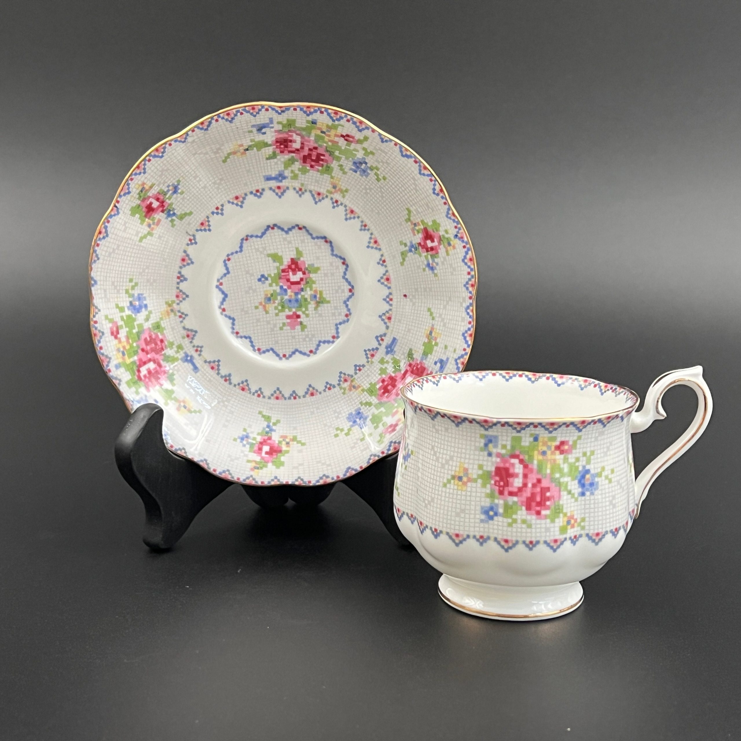 Vintage Royal Albert Petit Point Tea Cup and Saucer: 1940s English Bone China - Image 3
