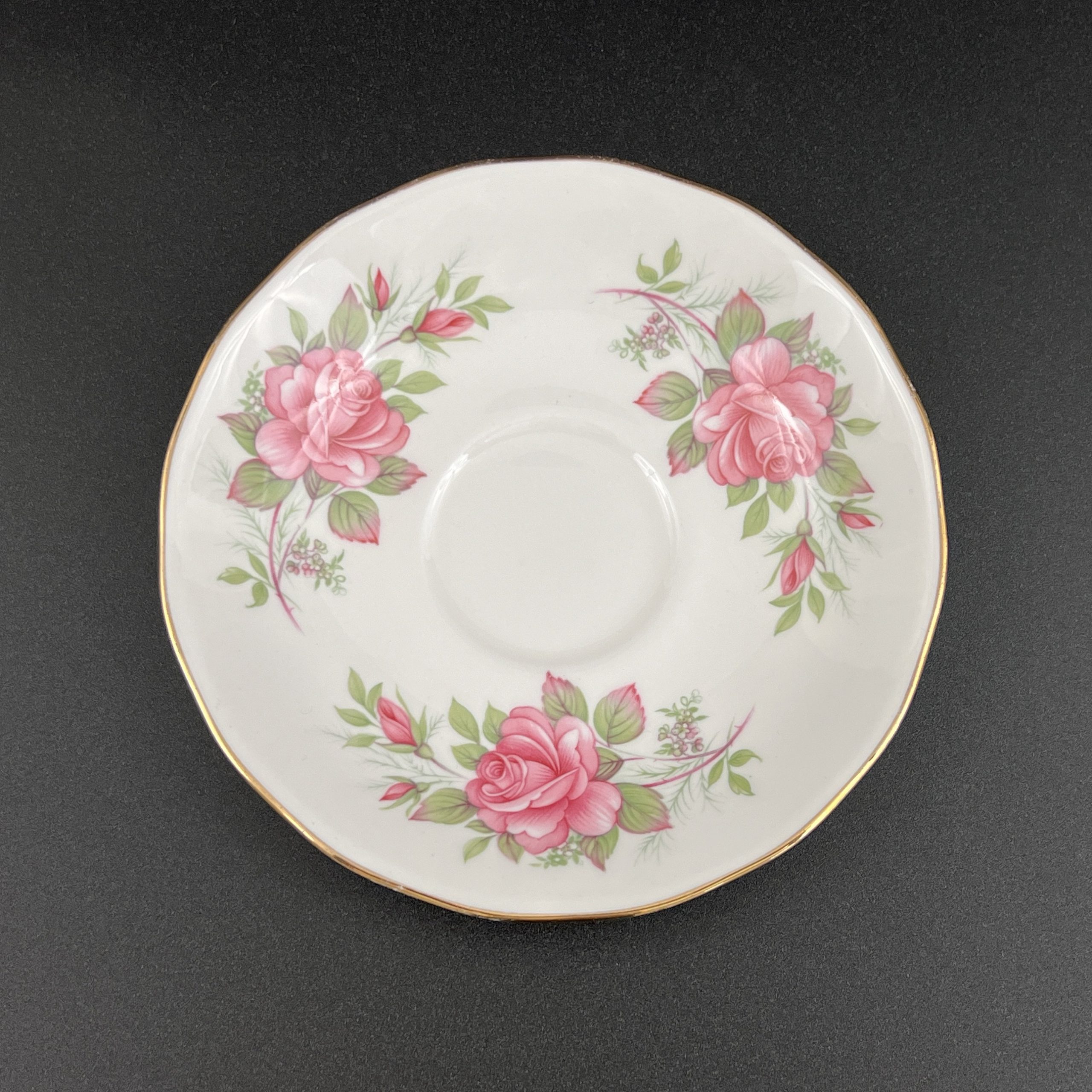 Vintage Queen Anne Bone China Tea Cup and Saucer: Pink Roses, Gold Trim - Image 7
