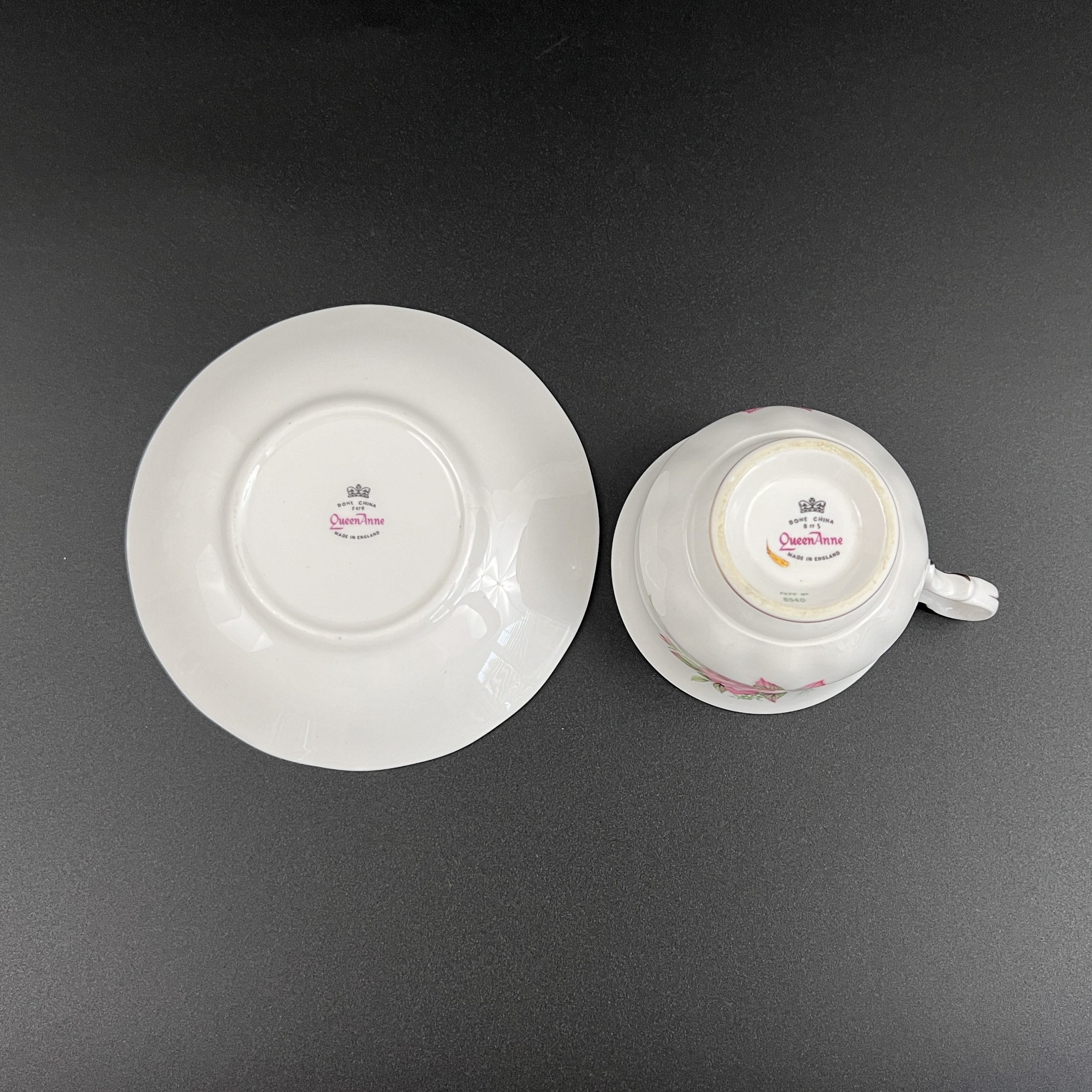 Vintage Queen Anne Bone China Tea Cup and Saucer: Pink Roses, Gold Trim - Image 10