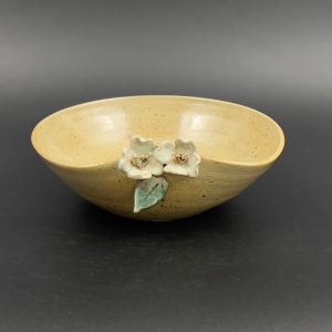 Antique Studio Pottery Bowl: Yellow Ceramic Centerpiece with Raised Flowers