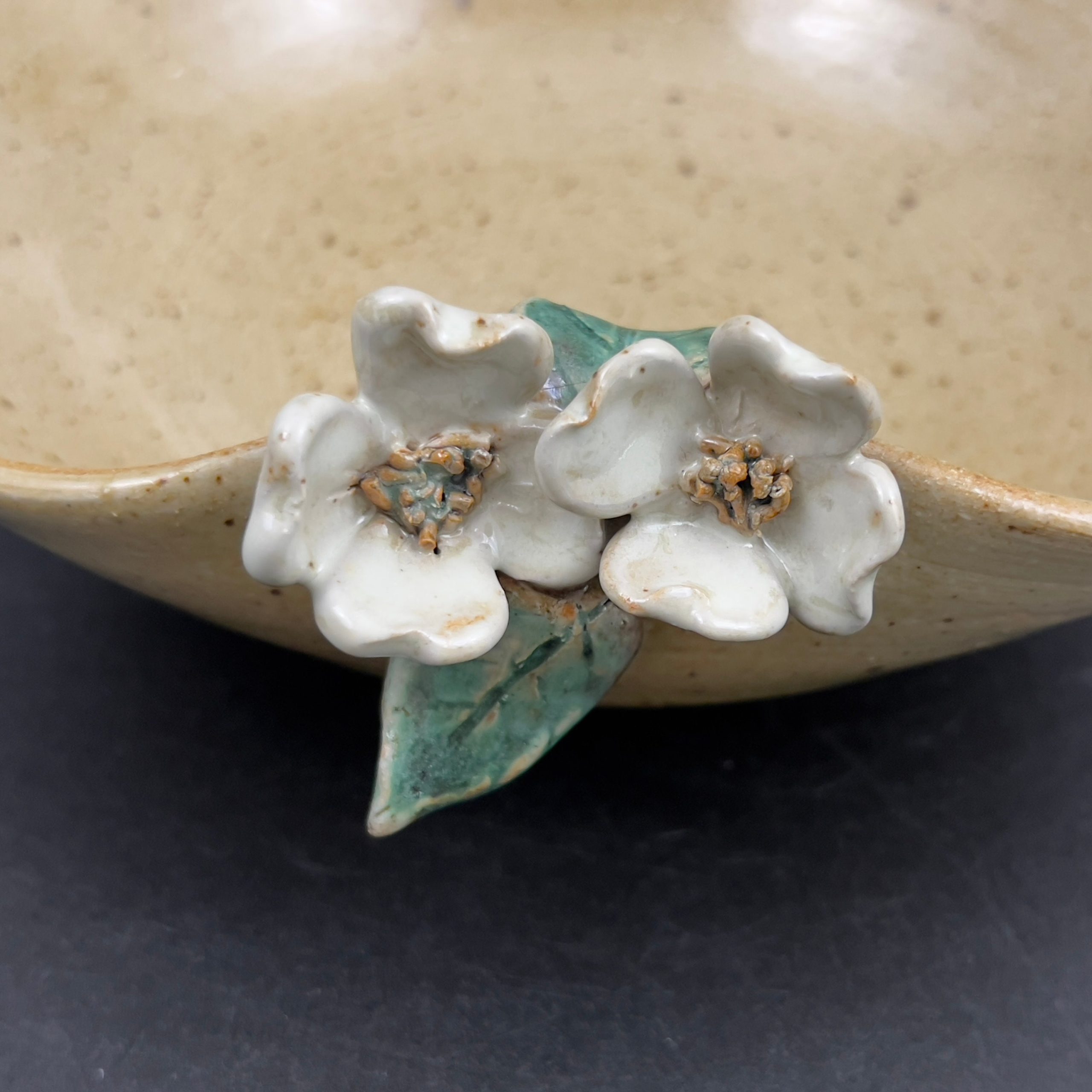 Antique Studio Pottery Bowl: Yellow Ceramic Centerpiece with Raised Flowers - Image 4