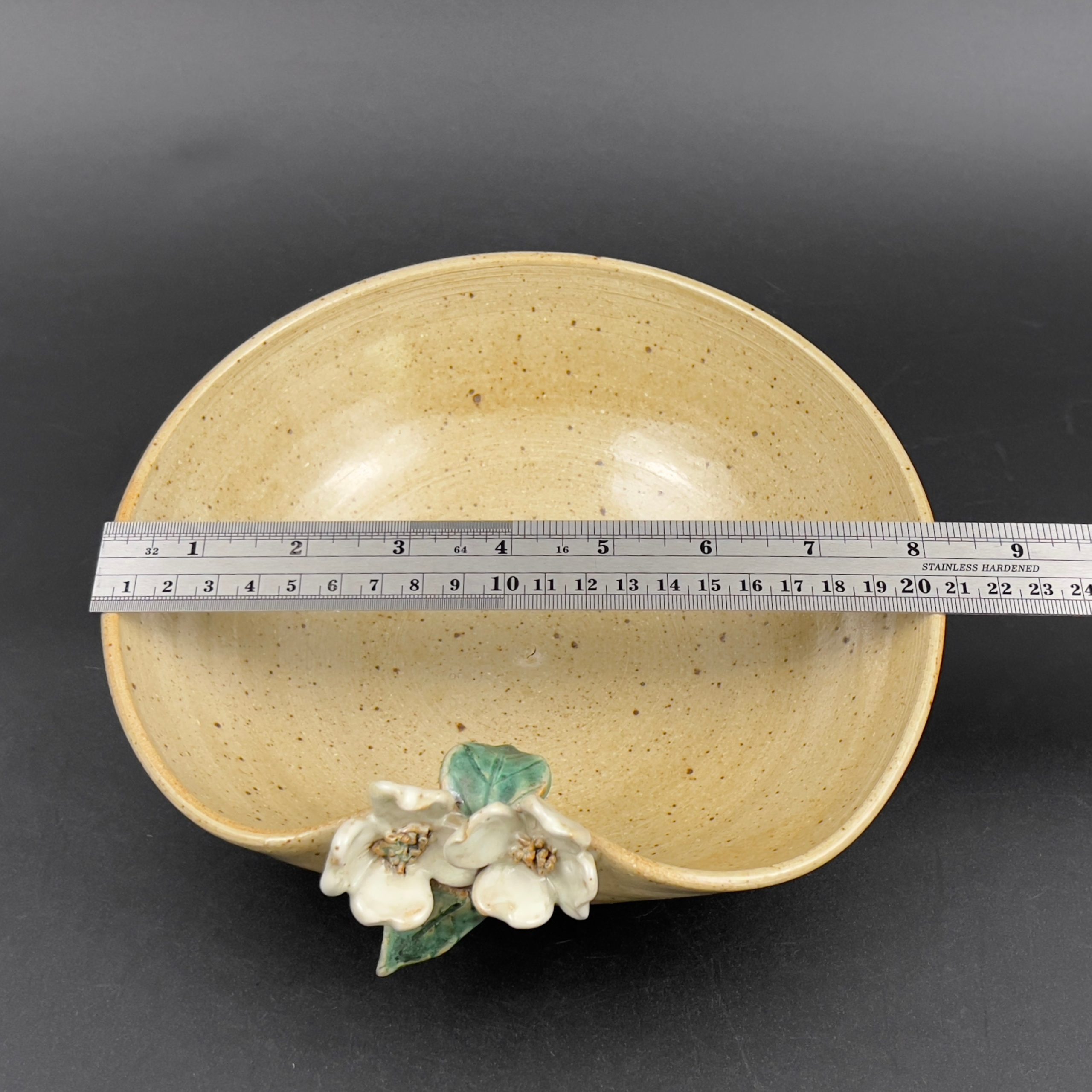 Antique Studio Pottery Bowl: Yellow Ceramic Centerpiece with Raised Flowers - Image 9