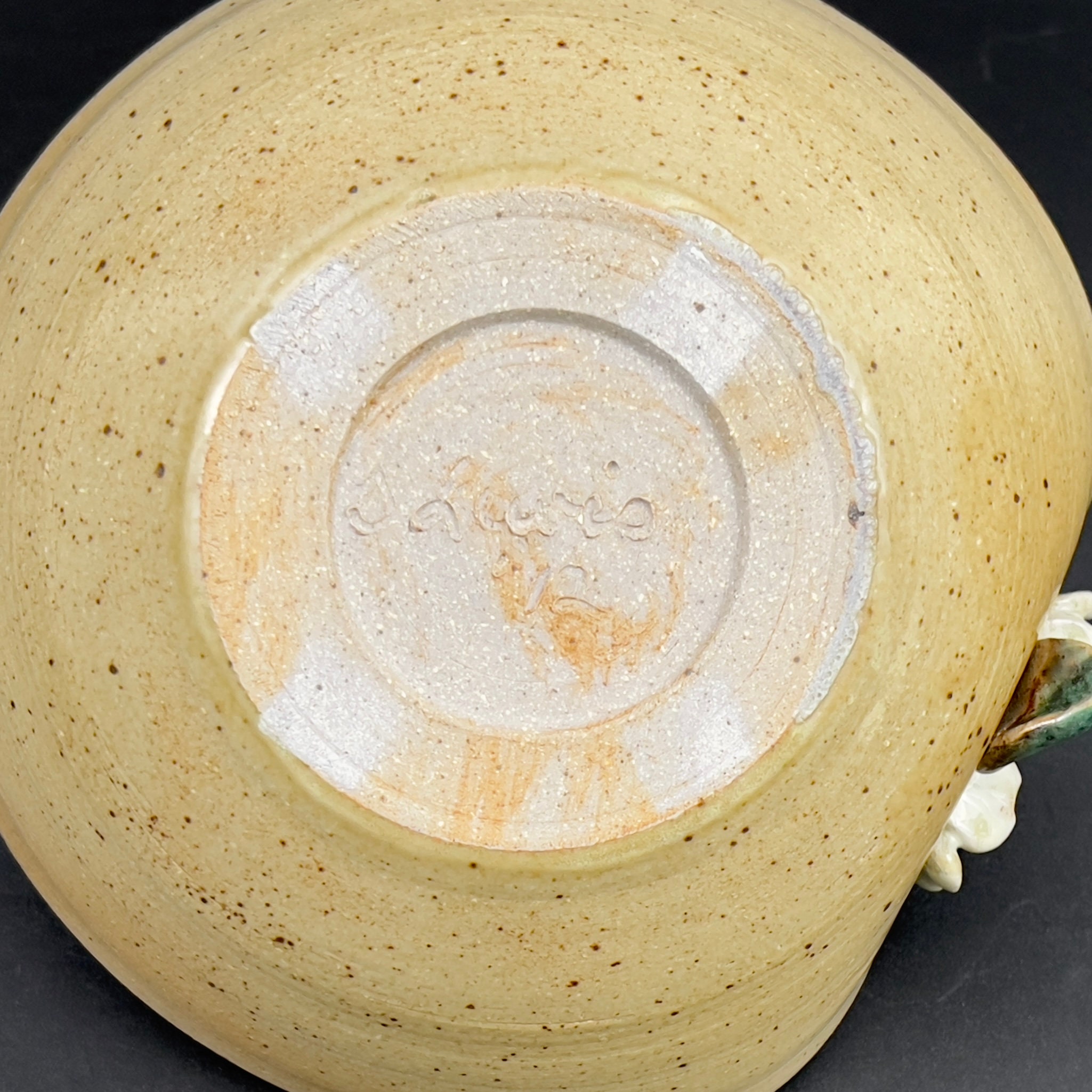 Antique Studio Pottery Bowl: Yellow Ceramic Centerpiece with Raised Flowers - Image 11