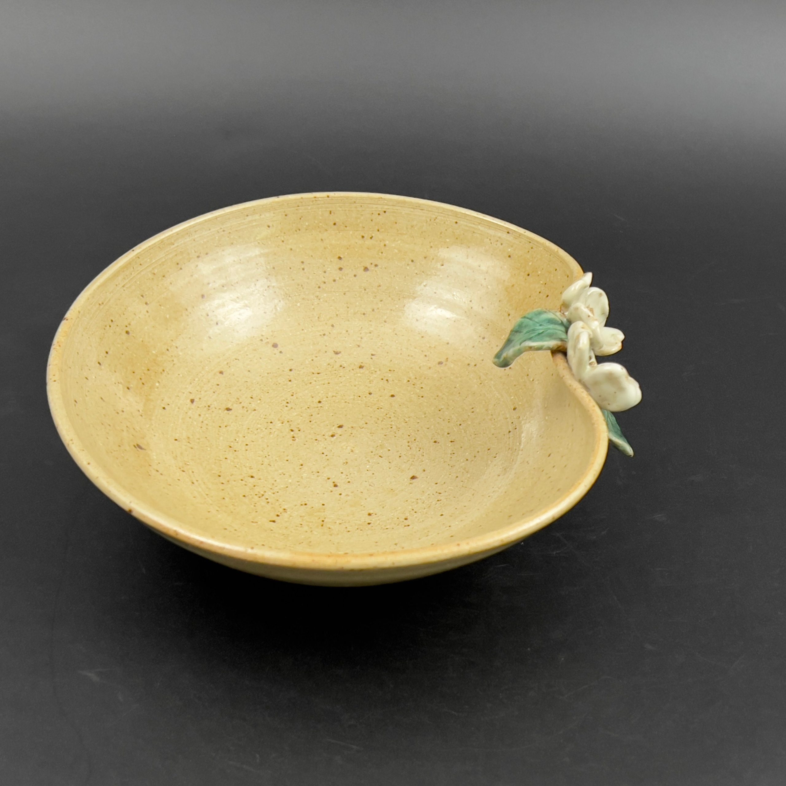 Antique Studio Pottery Bowl: Yellow Ceramic Centerpiece with Raised Flowers - Image 6