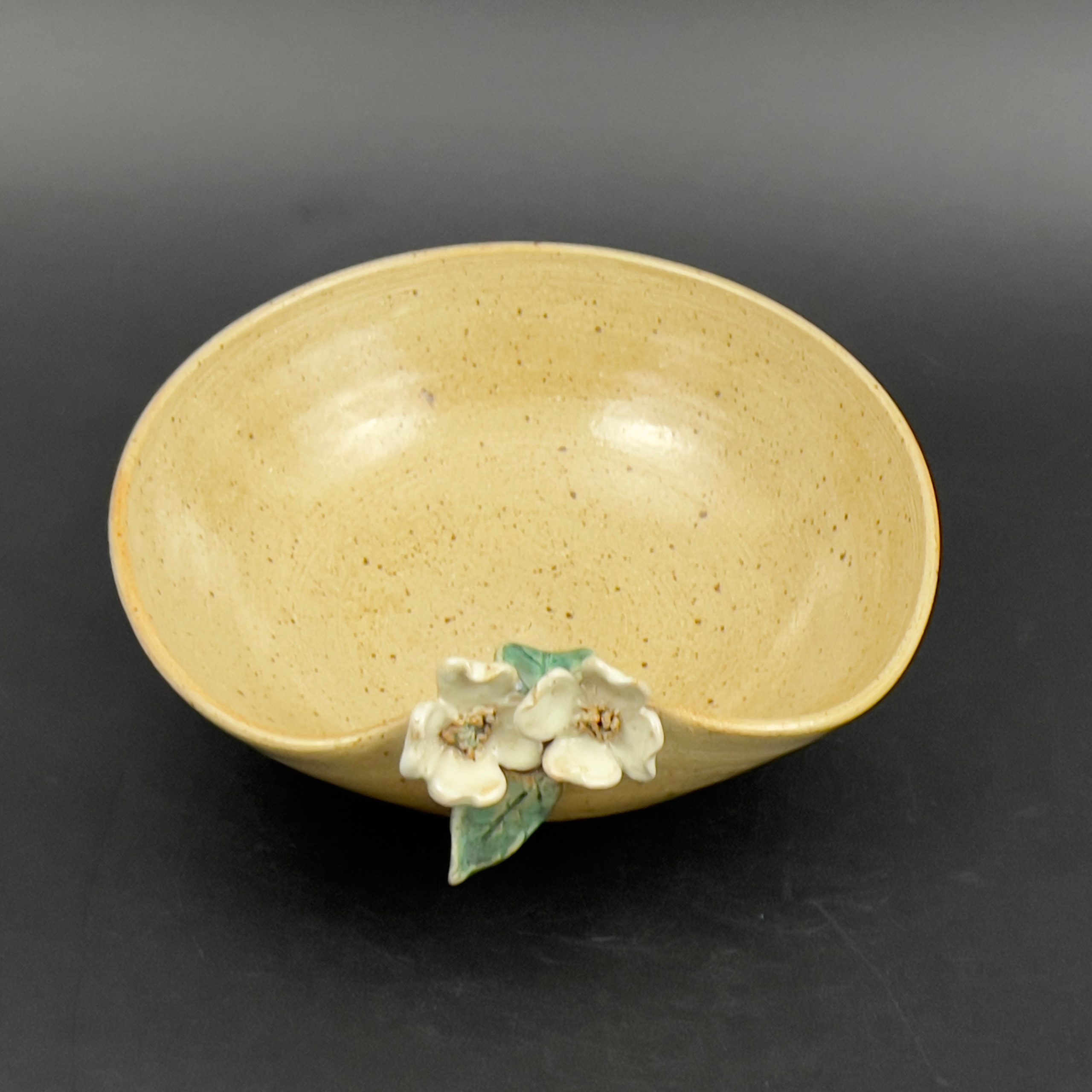 Antique Studio Pottery Bowl: Yellow Ceramic Centerpiece with Raised Flowers - Image 3