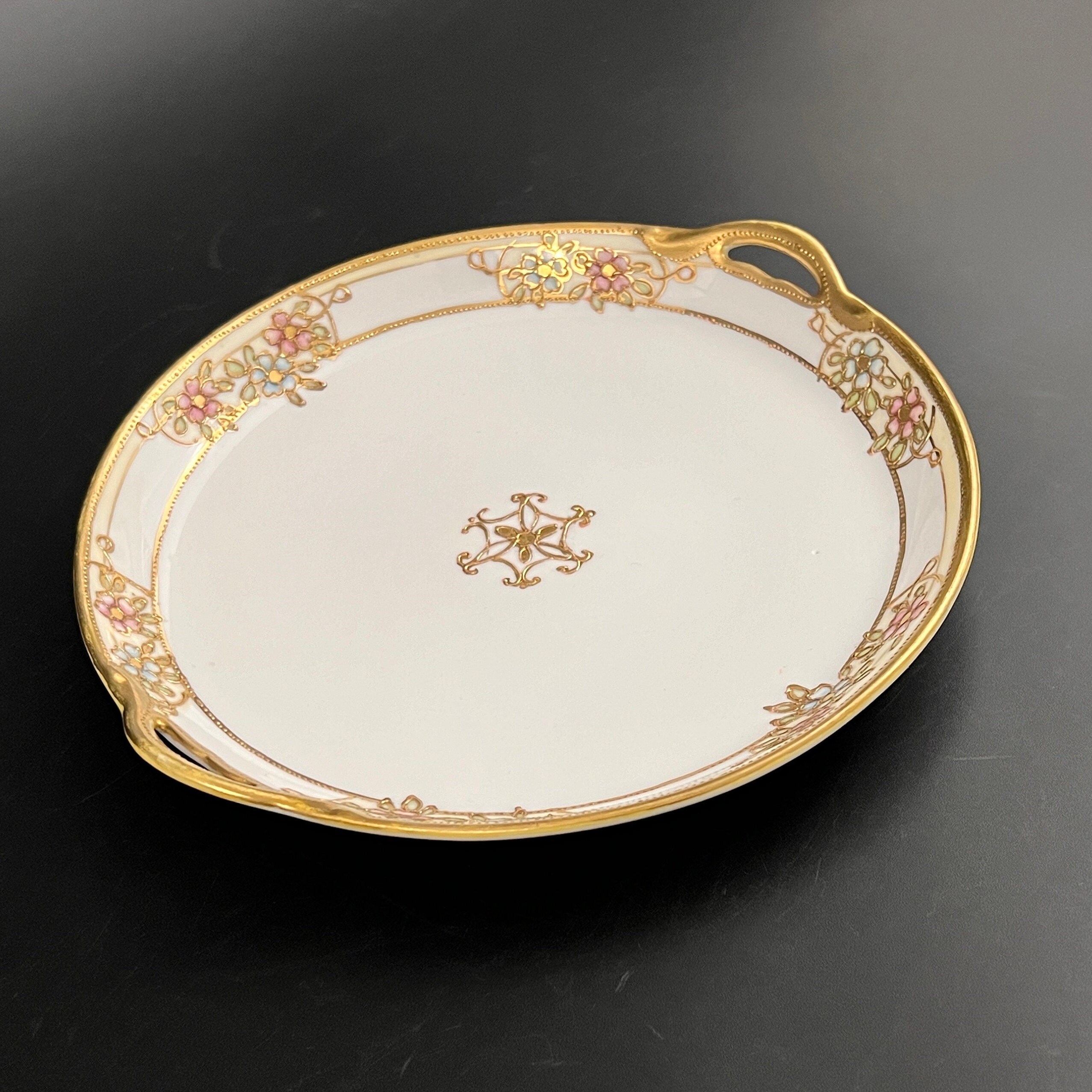 Antique Nippon Candy Dish: Morimura Hand-Painted Floral Plate with Gold Accent - Image 9