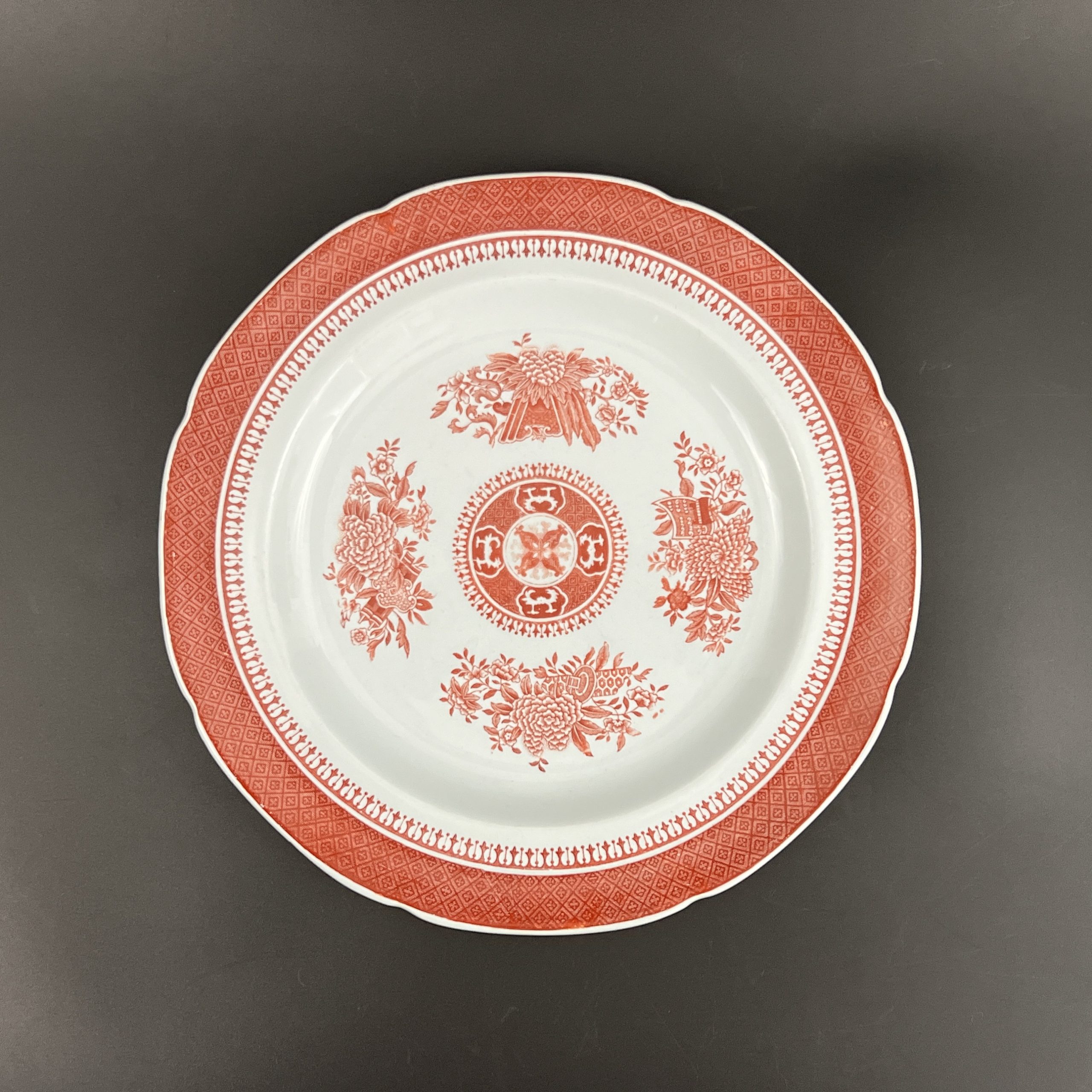 Vintage Spode Fitzhugh Red Plate: Chinoiserie Scalloped Dinner Plate