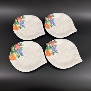 Vintage Bassano Majolica Leaf Plates: Italian Ceramic Fruit Accent, Set of 4