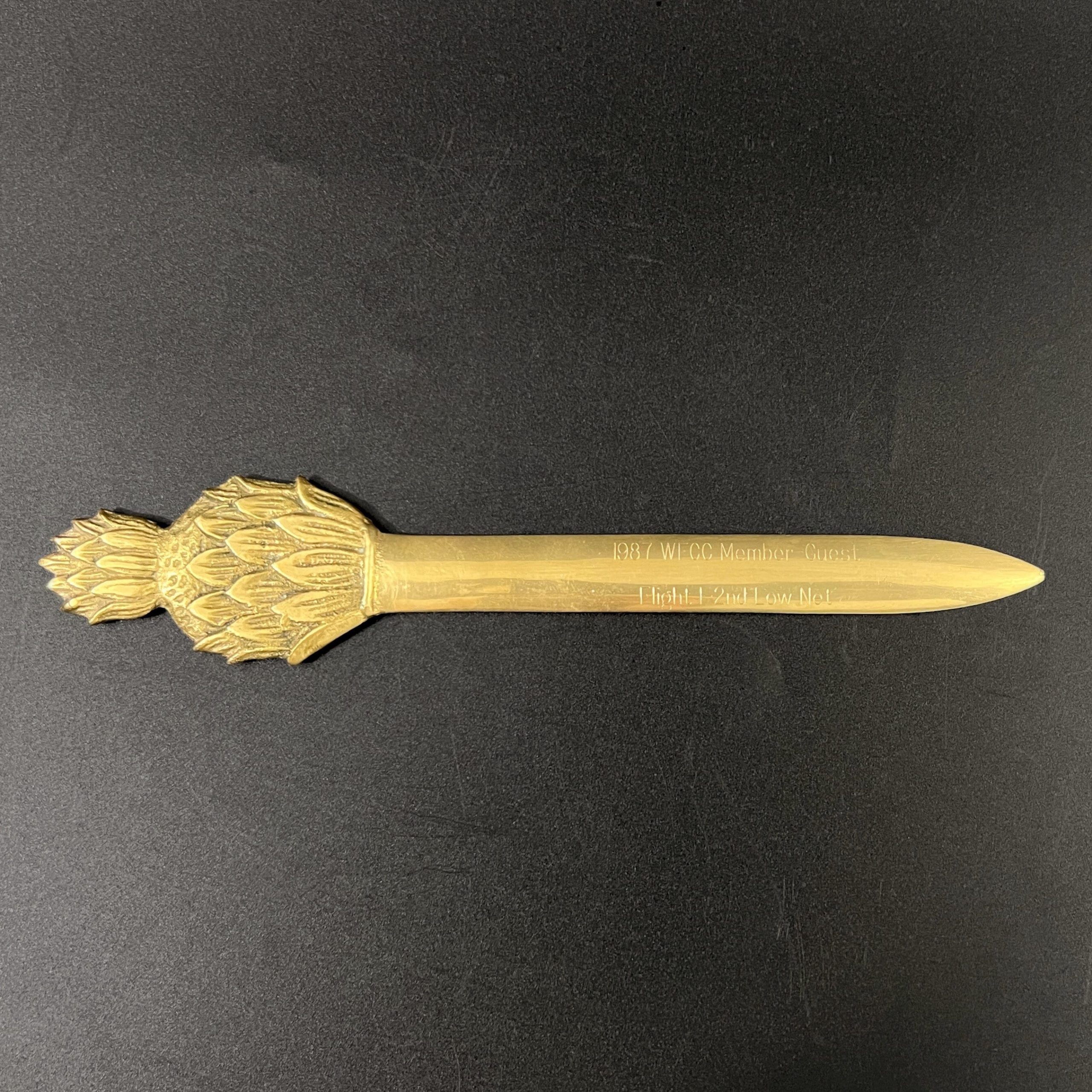 Vintage Brass Pineapple Letter Opener: Engraved Golf Award Decor - Image 7