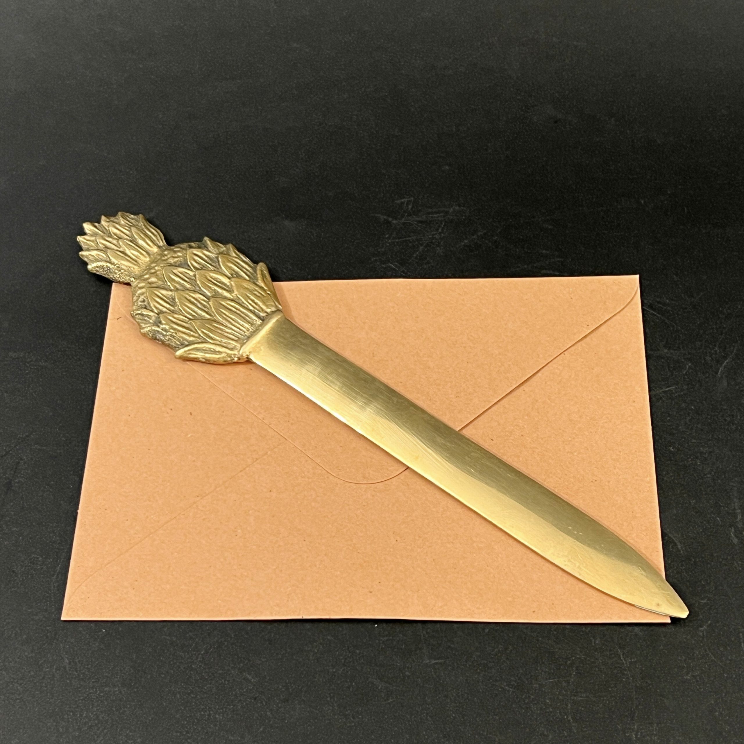 Vintage Brass Pineapple Letter Opener: Engraved Golf Award Decor