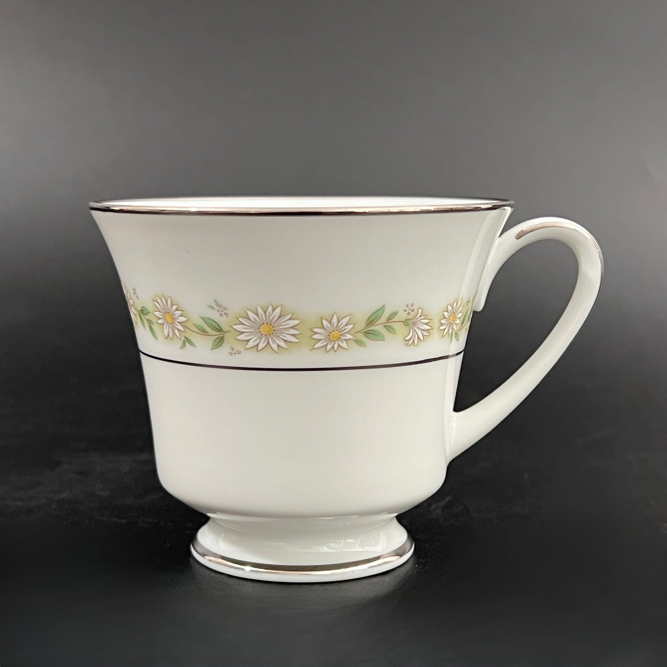 Midcentury Noritake Trilby Teacup & Saucer Set: Daisy Pattern, Platinum Trim - Image 7