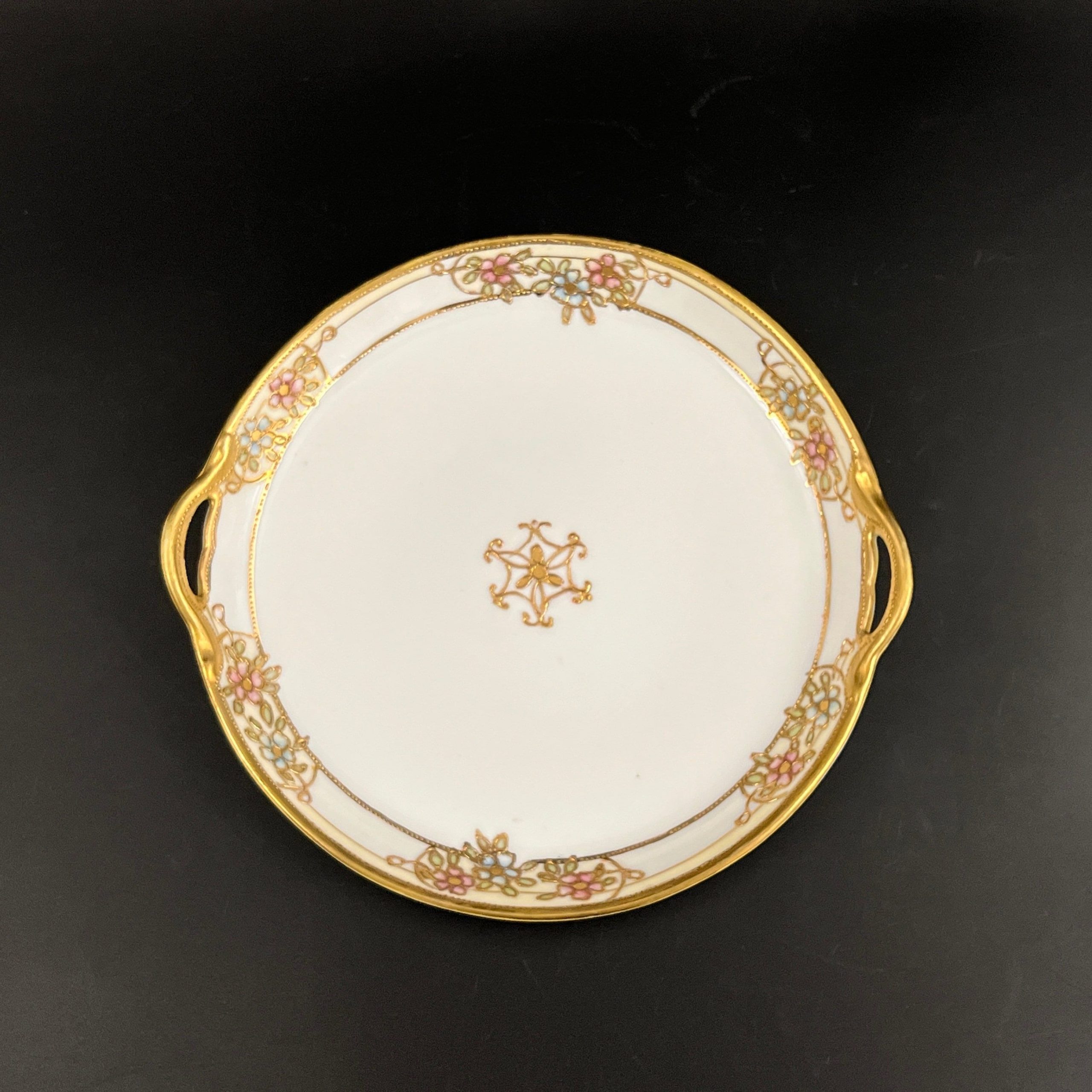 Antique Nippon Candy Dish: Morimura Hand-Painted Floral Plate with Gold Accent