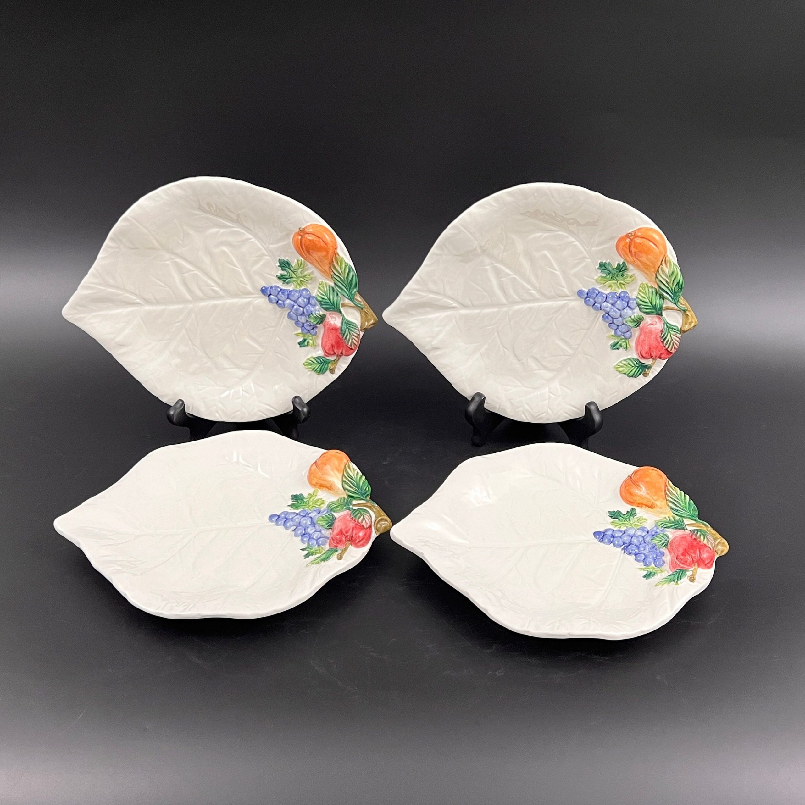 Vintage Bassano Majolica Leaf Plates: Italian Ceramic Fruit Accent, Set of 4 - Image 3