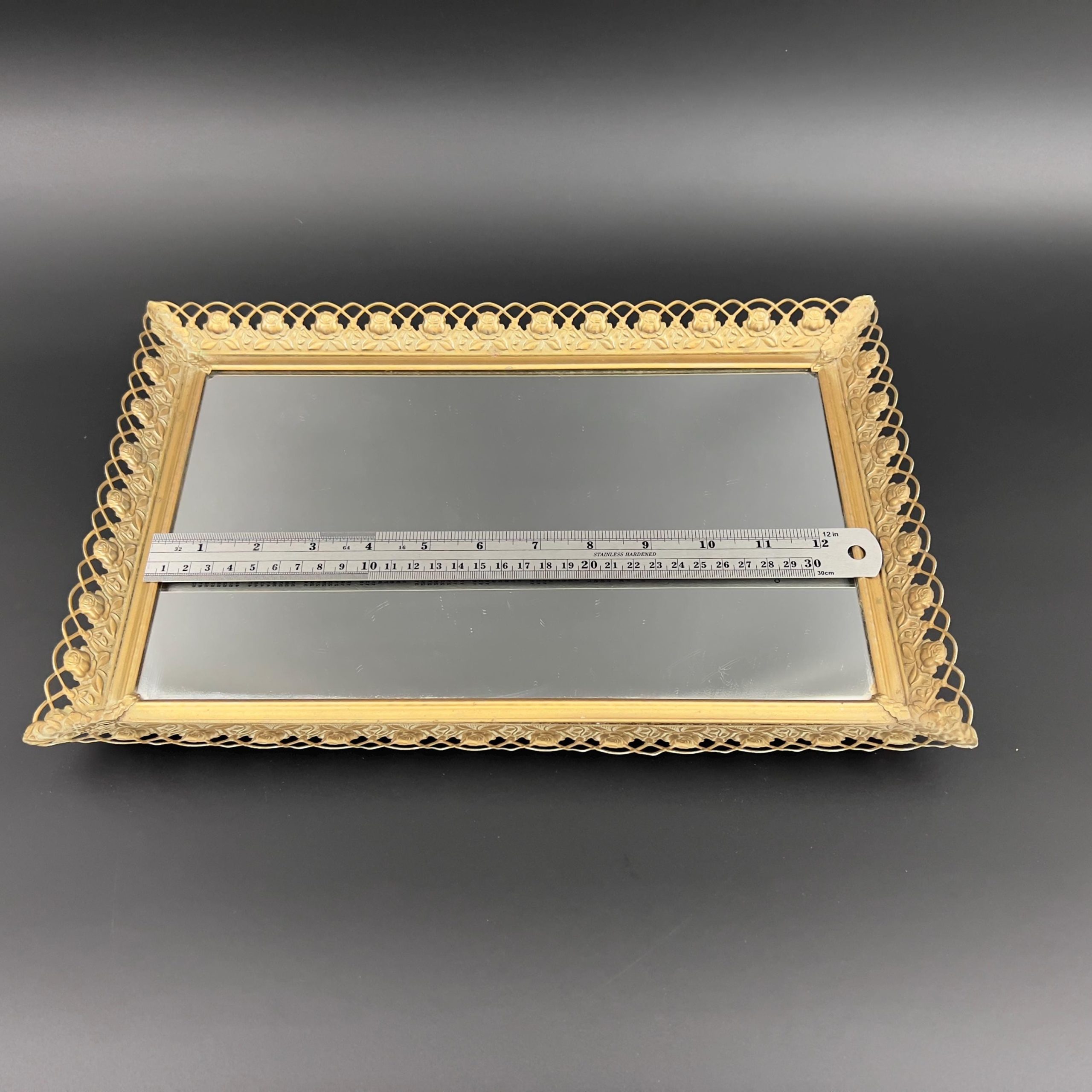 Vintage Hollywood Regency Brass Mirror Tray: 1940s Vanity Decor - Image 9