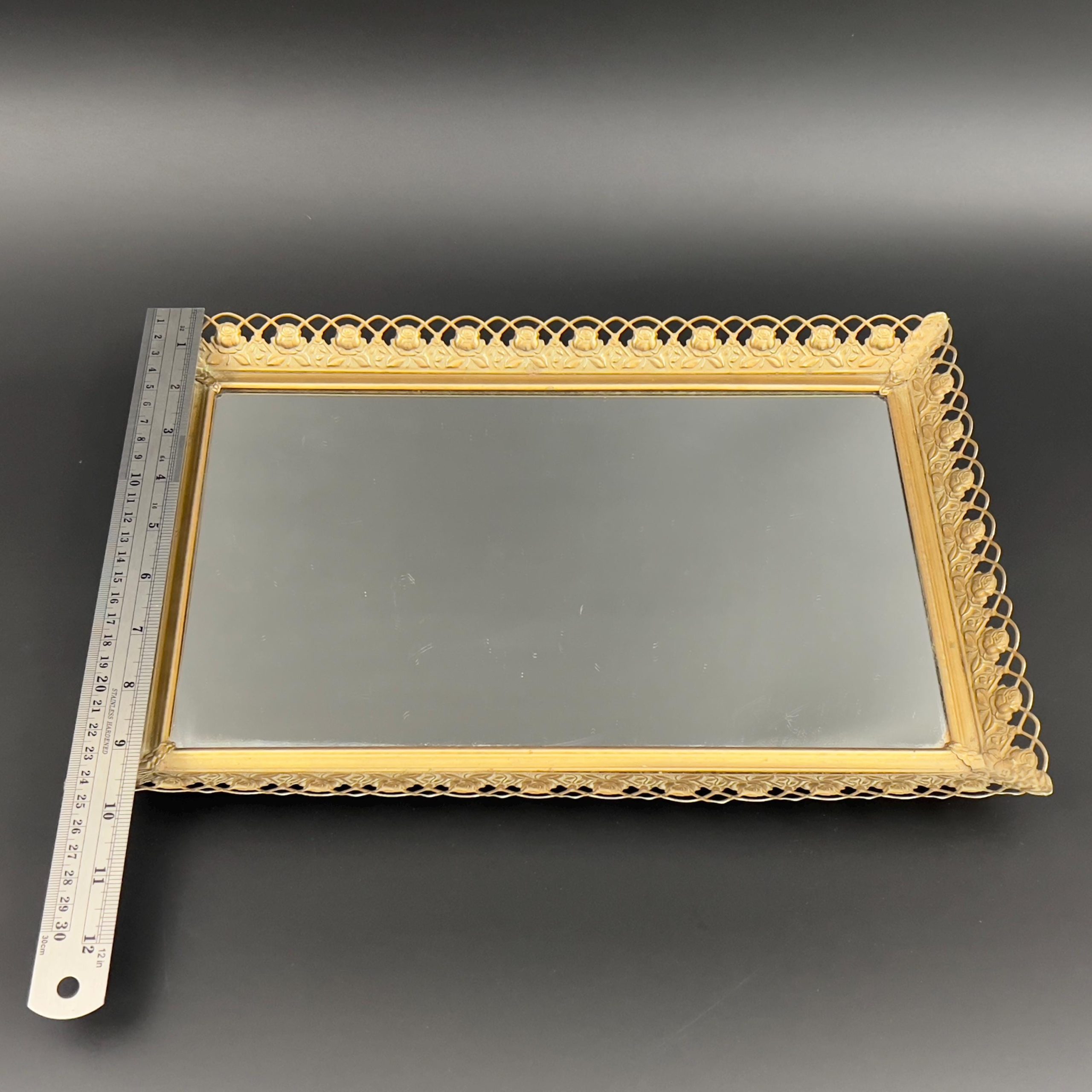 Vintage Hollywood Regency Brass Mirror Tray: 1940s Vanity Decor - Image 10