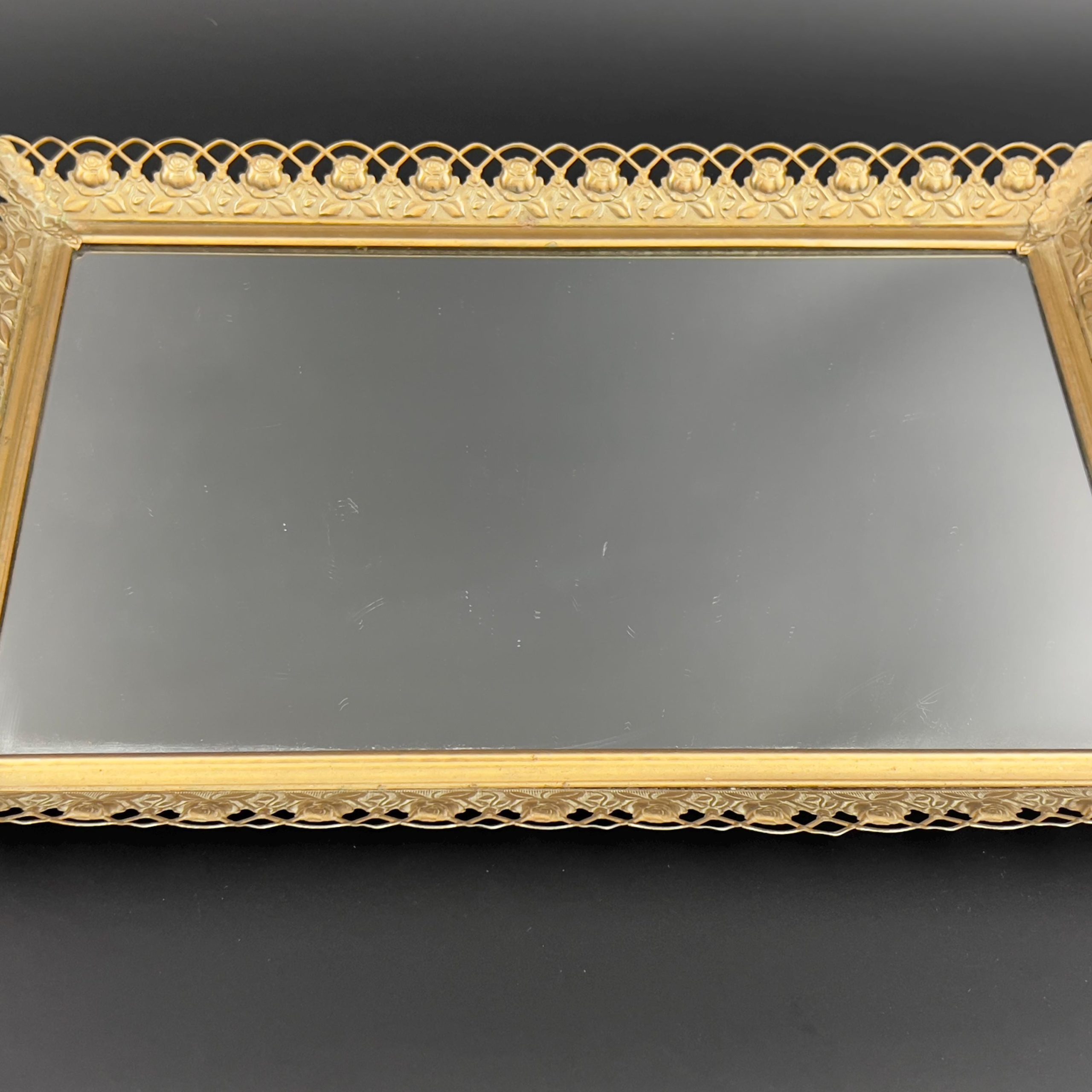 Vintage Hollywood Regency Brass Mirror Tray: 1940s Vanity Decor - Image 11