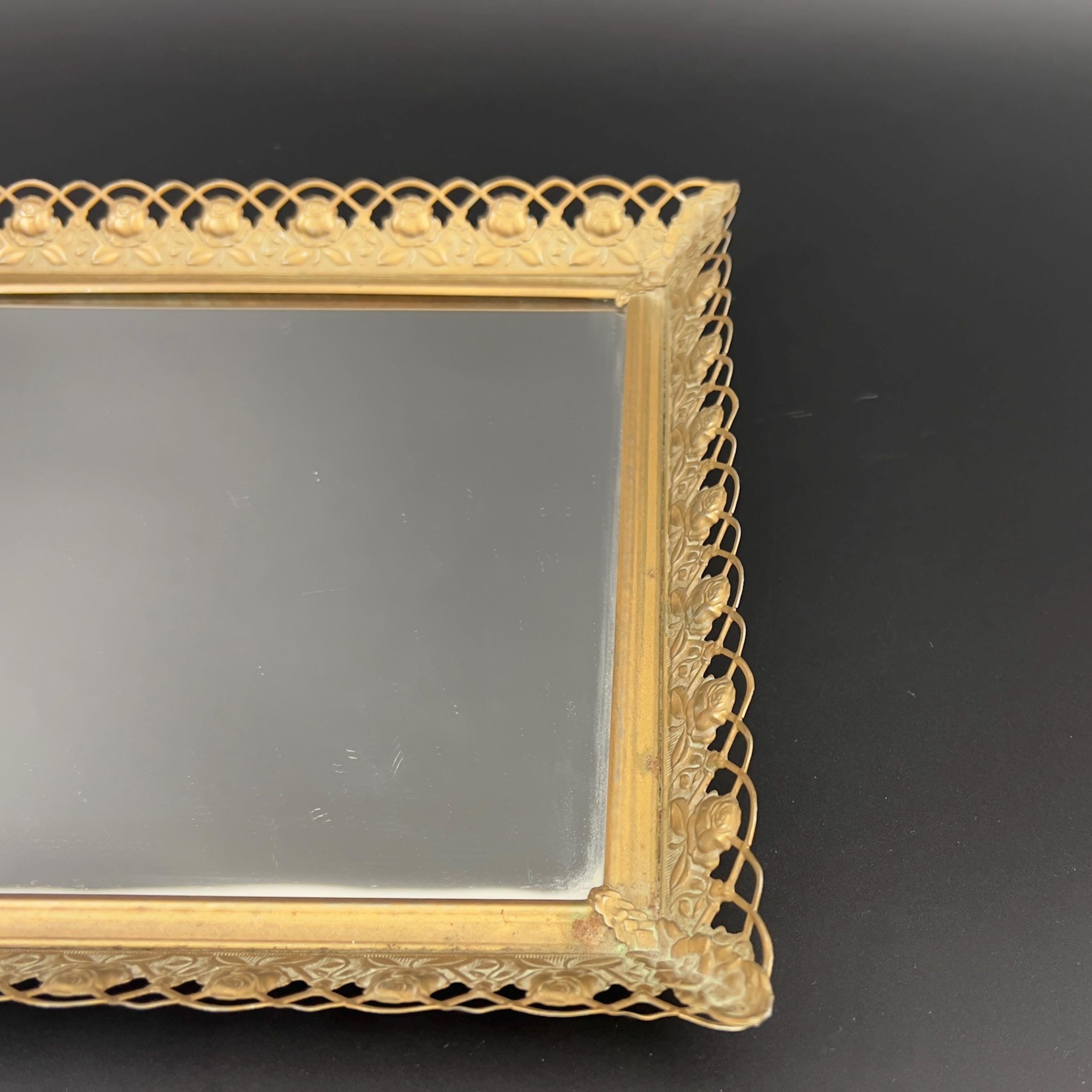 Vintage Hollywood Regency Brass Mirror Tray: 1940s Vanity Decor - Image 5
