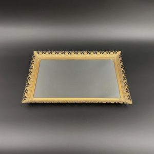 Vintage Hollywood Regency Brass Mirror Tray: 1940s Vanity Decor
