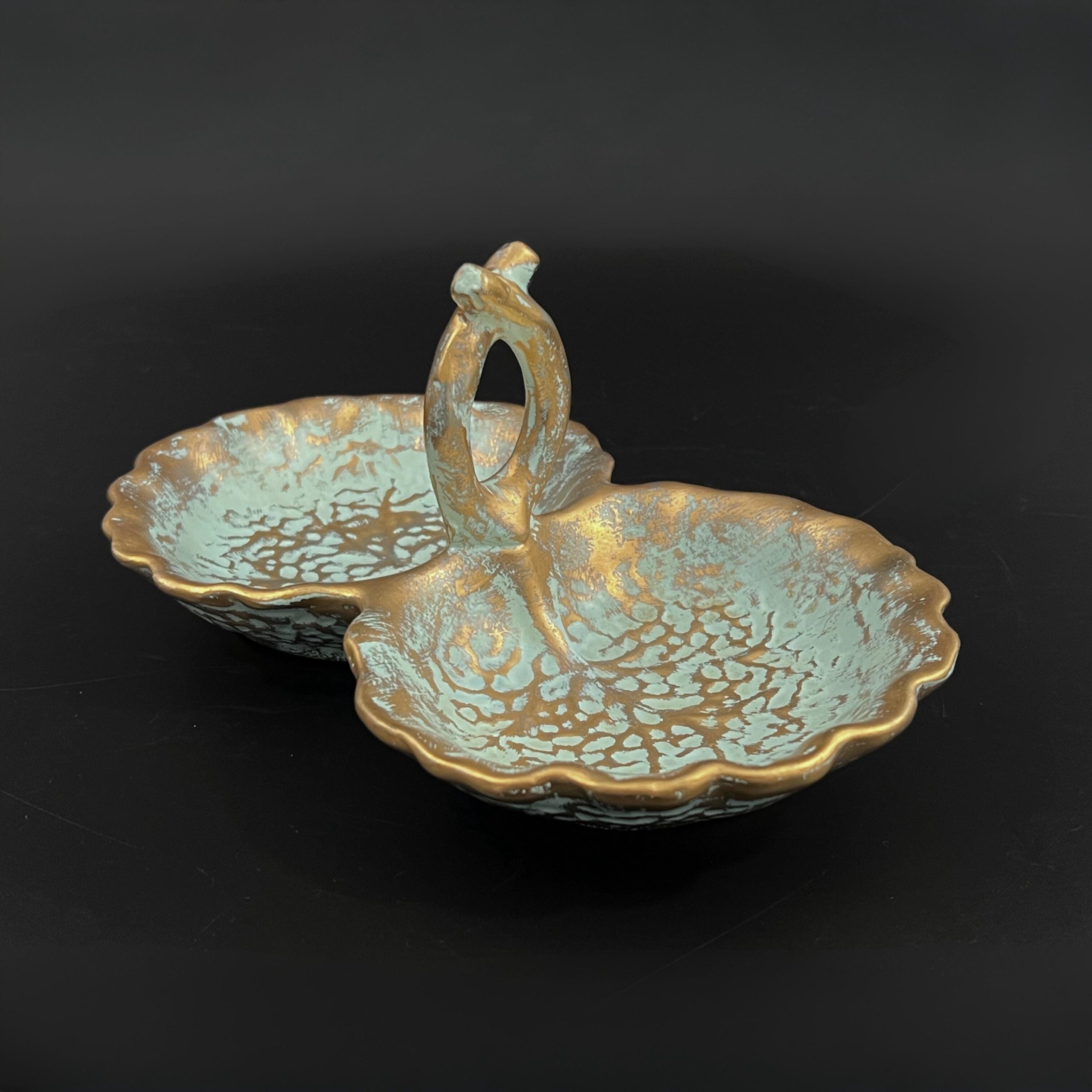 Vintage Stangl Pottery Leaf Dish: Mid-Century Modern Gold & Turquoise Candy Dish - Image 8