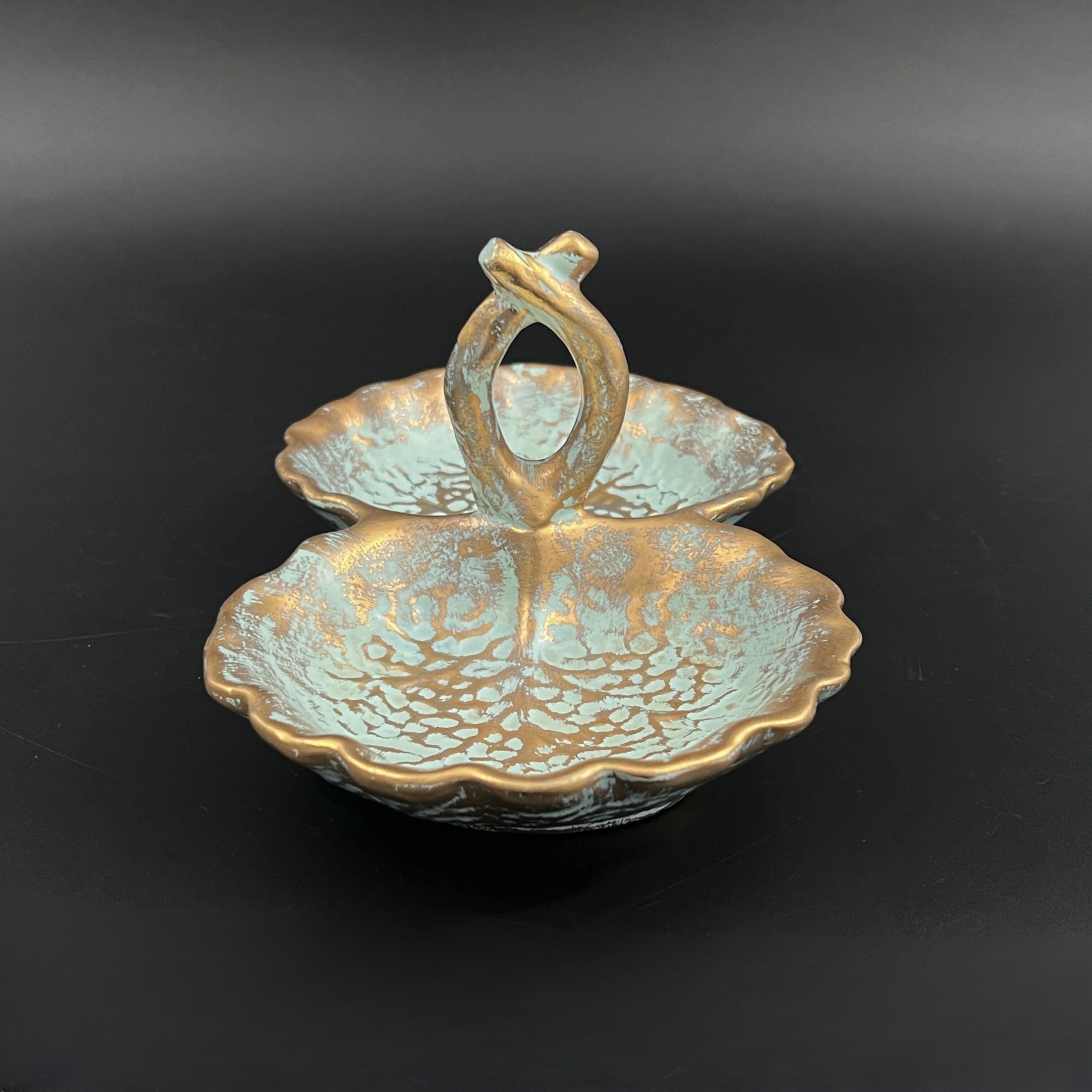 Vintage Stangl Pottery Leaf Dish: Mid-Century Modern Gold & Turquoise Candy Dish - Image 3