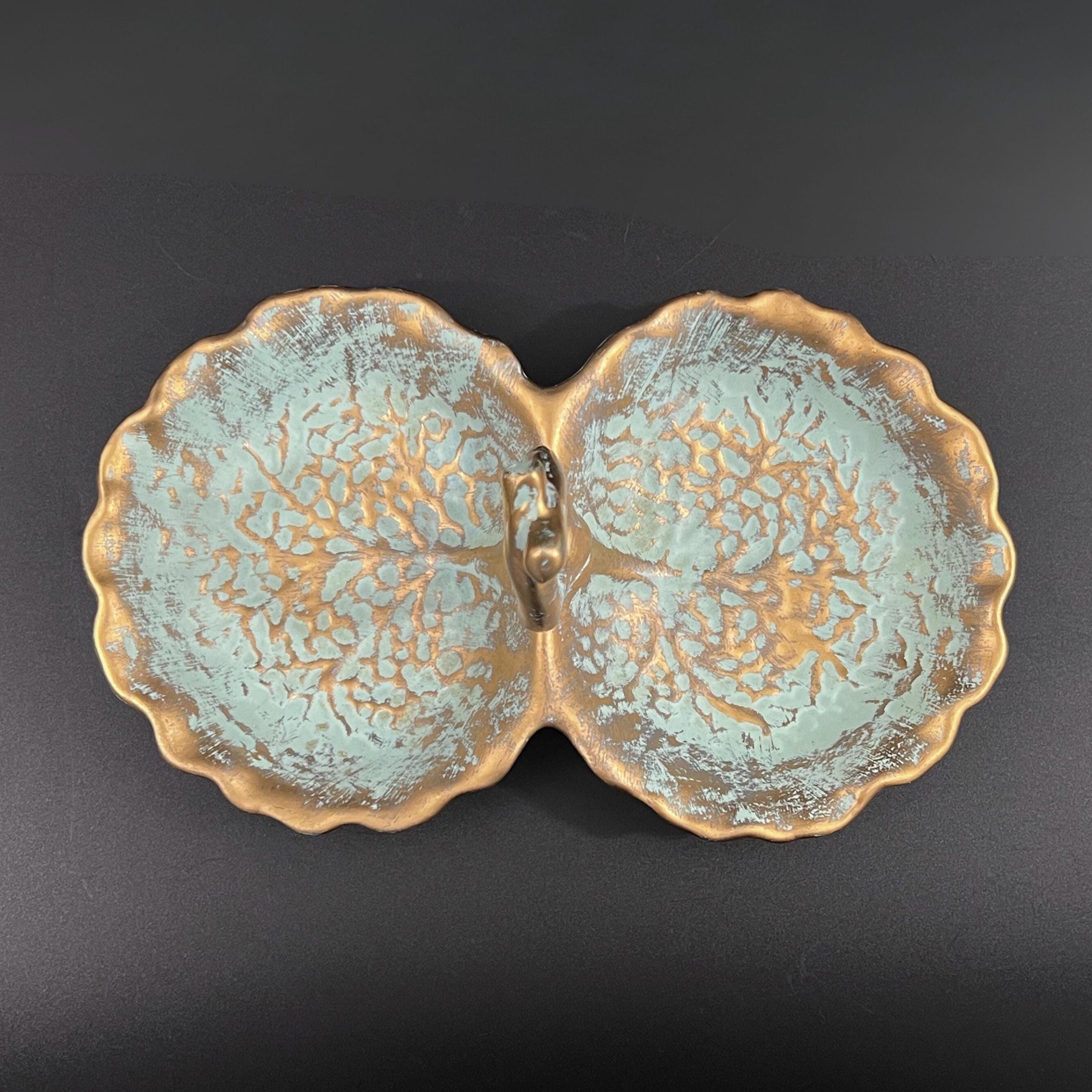Vintage Stangl Pottery Leaf Dish: Mid-Century Modern Gold & Turquoise Candy Dish - Image 7