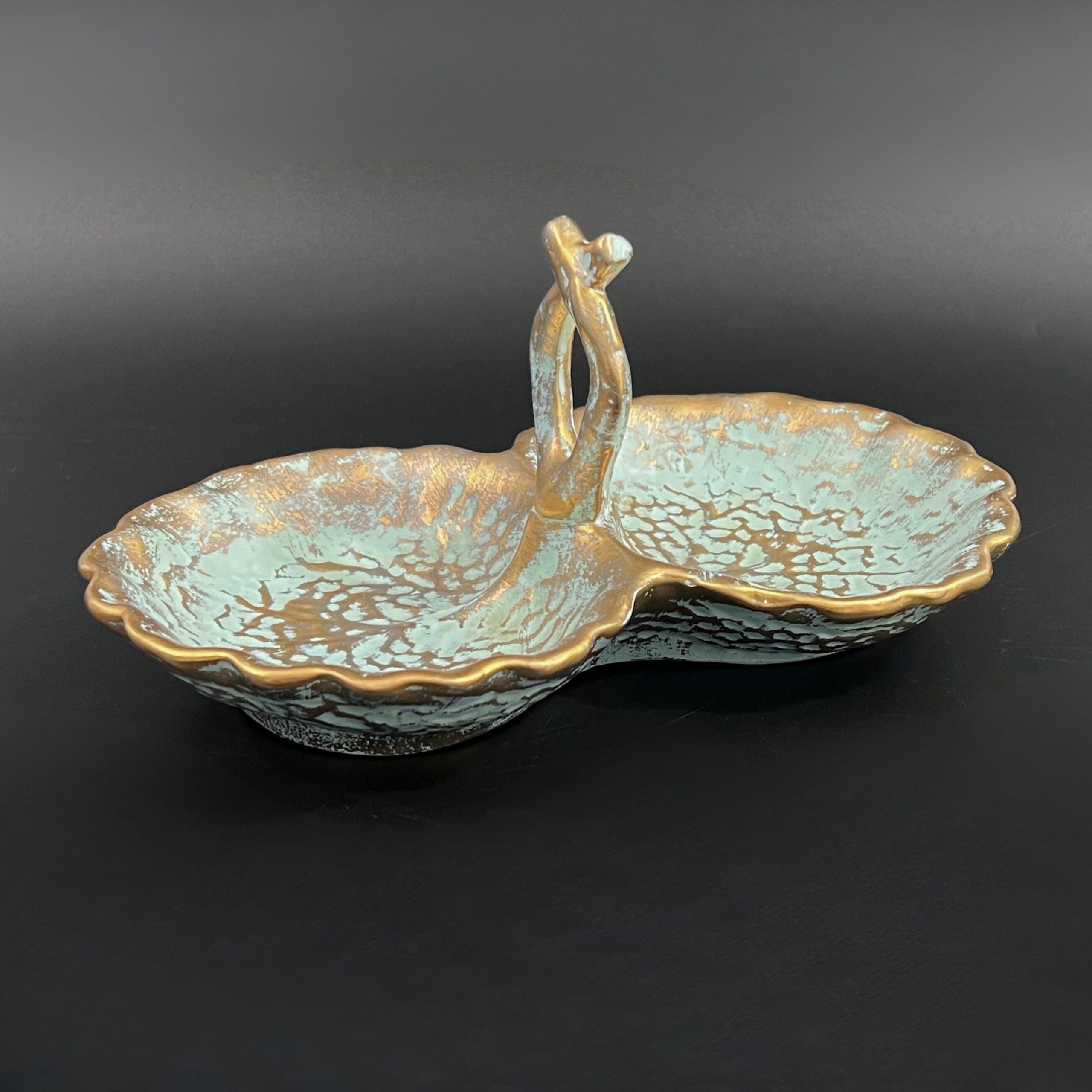 Vintage Stangl Pottery Leaf Dish: Mid-Century Modern Gold & Turquoise Candy Dish - Image 9