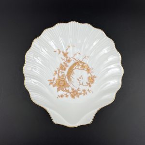 Vintage Limoges Porcelain Shell Dish: Gold Phoenix Floral Design