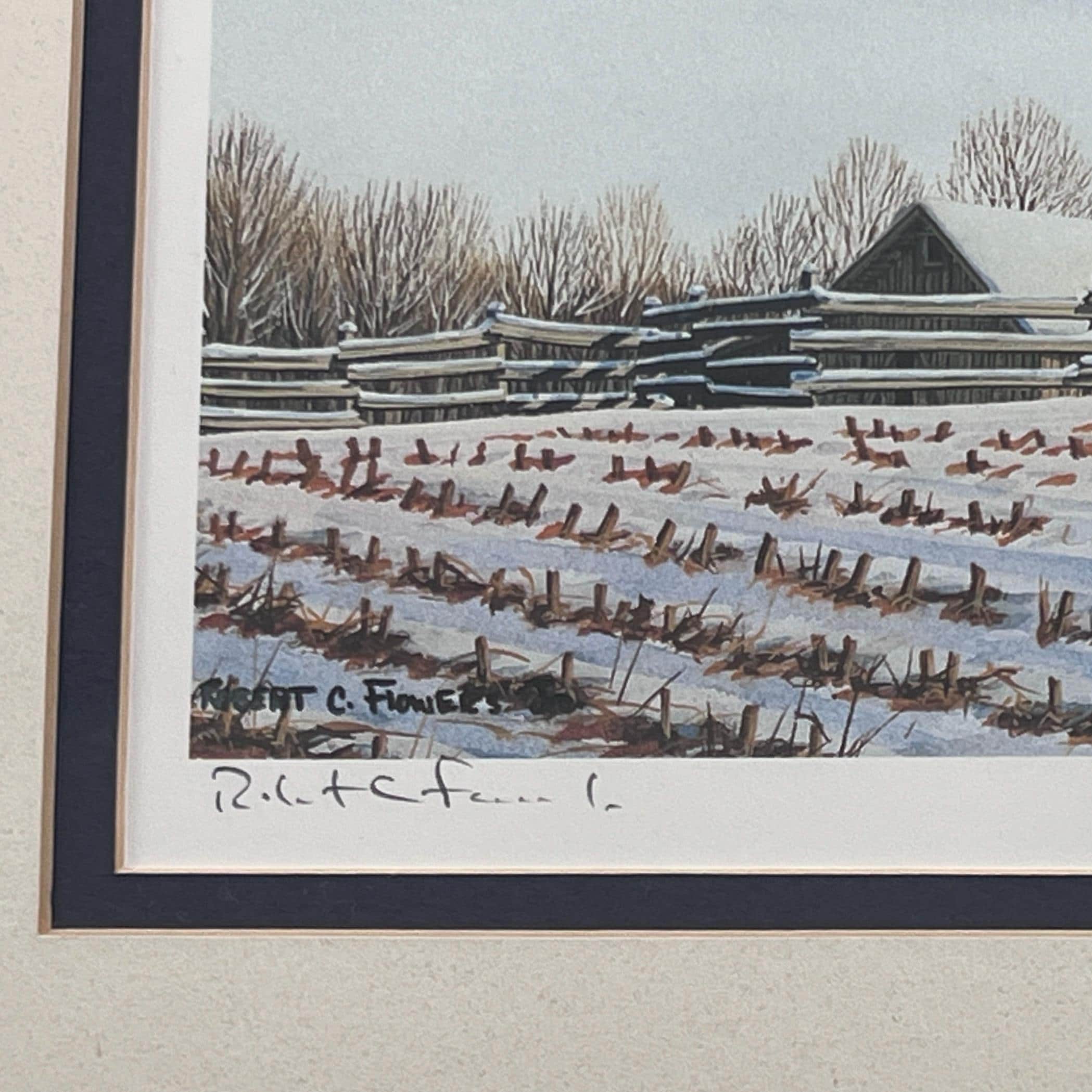 Framed Canadian Geese Lithograph: Signed & Numbered Winter Barn Art - Image 4