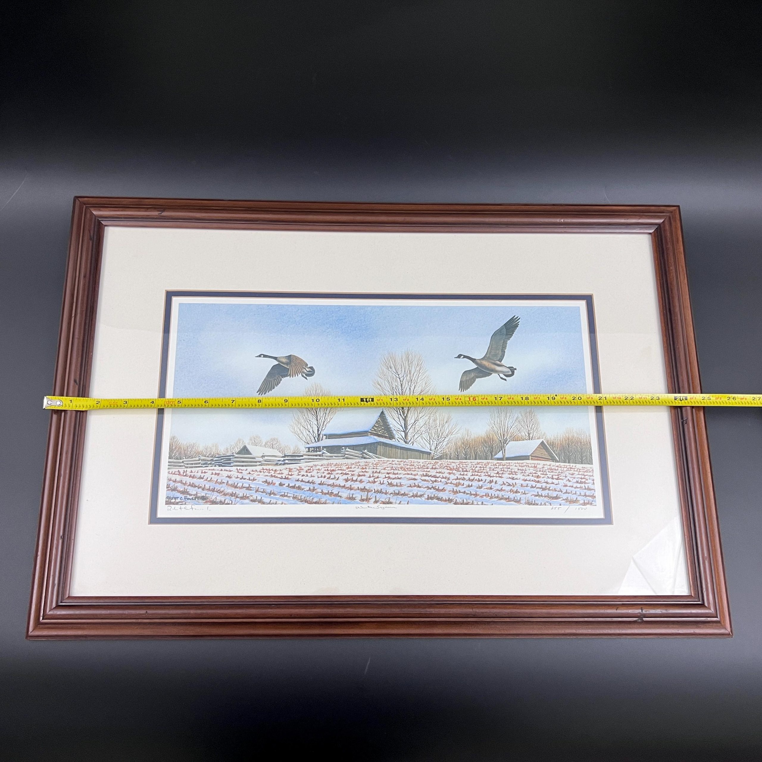 Framed Canadian Geese Lithograph: Signed & Numbered Winter Barn Art - Image 7