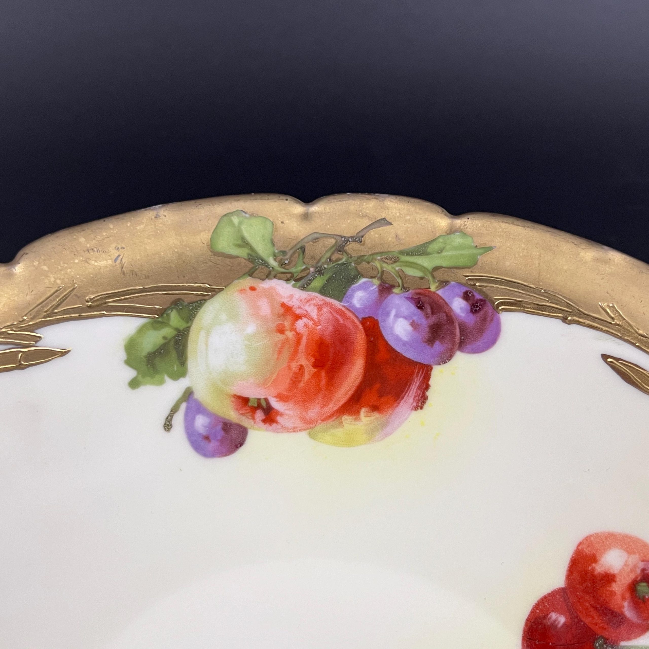Antique Tirschenreuth Porcelain Bowl: Art Nouveau Hand-Painted Fruit, 18K Gold - Image 7